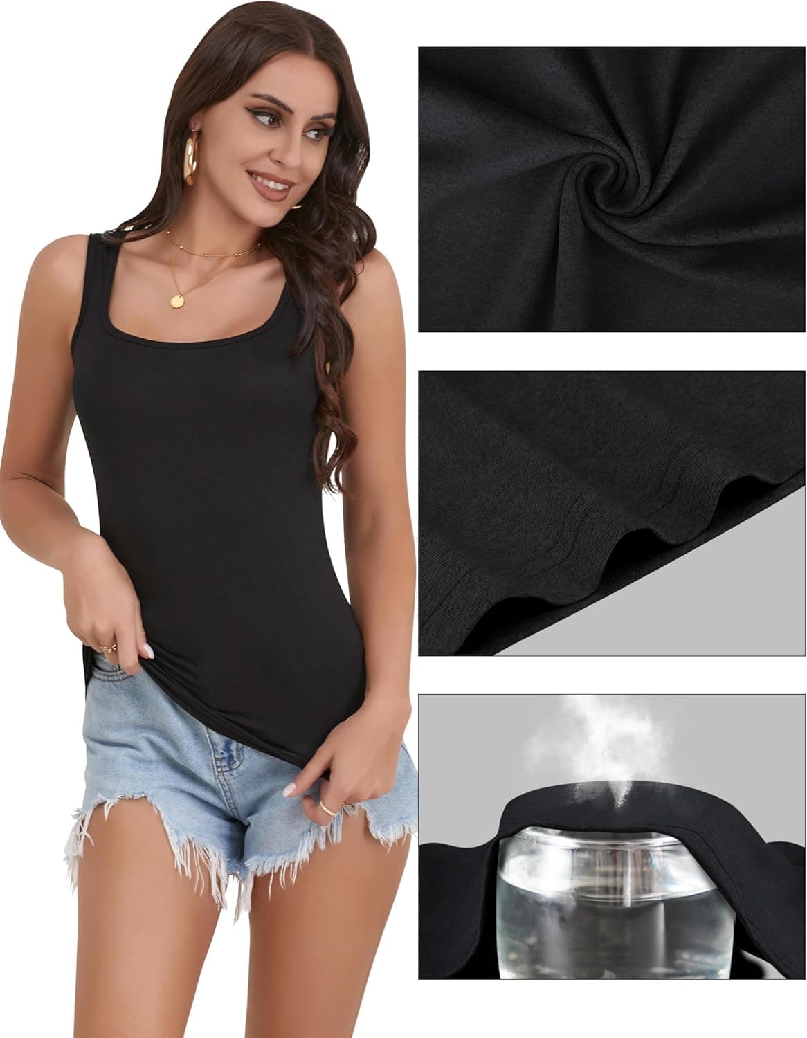 BQTQ 5 Pack Women's Tank Tops Square Neck Sleeveless Ladies Tank Top Undershirts Large Black, White, Gray, Darkred，navy - Image 5