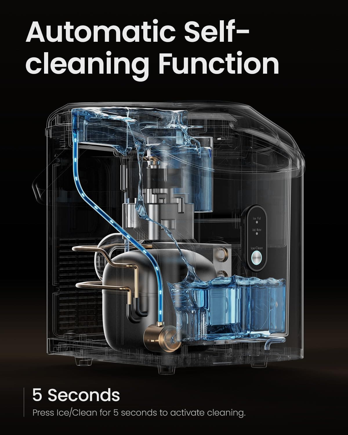 Nugget Ice Maker Countertop, 34lbs/Day, Portable Sonic Pebble Ice Maker with Self-Cleaning, Fast Ice in 6 Mins, Compact Crushed Pellet Ice Machine for Home/Office/Kitchen/RV/Camping, Black Black ICE - Image 3