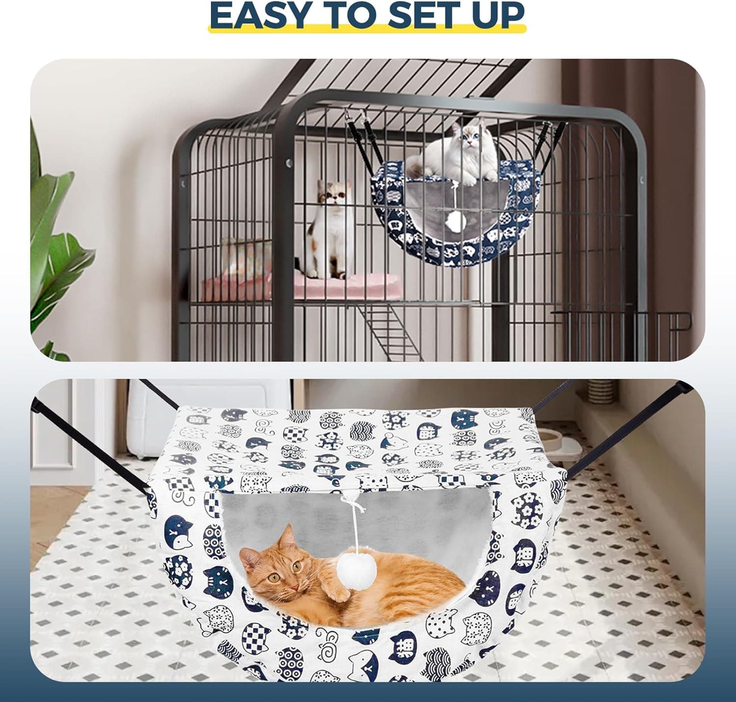 Cat Hammock for Cage with Ball,Hanging Pet Hammock Bed Adjustable,Double Layer Soft Sleeping Hammock for Cats,Ferret,Puppy,Rabbits,Small Animals,1Pack (White) - Image 7