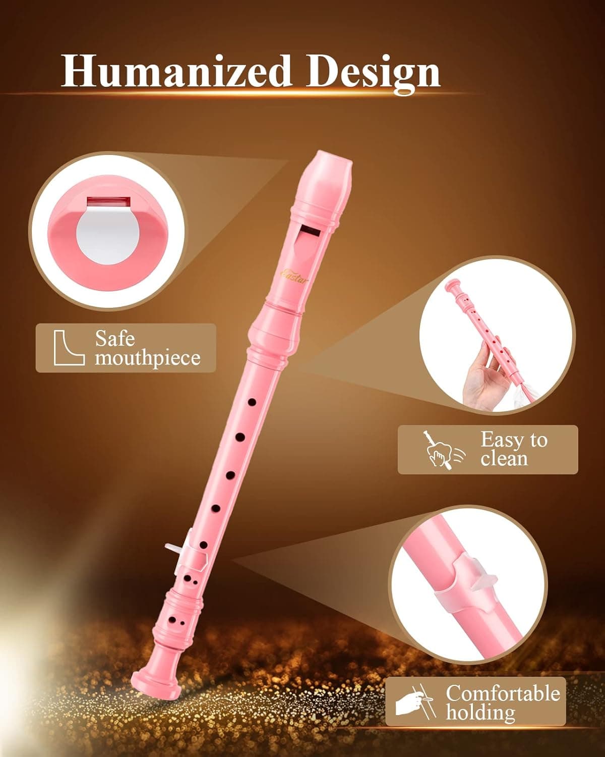 Eastar Soprano Recorder Instrument for Kids Beginners, German Fingering C Key with Cleaning Kit, Thumb Rest, Cotton Bag, Fingering Chart, ERS-21GP, Pink, School-Approved German Light Pink - Image 3