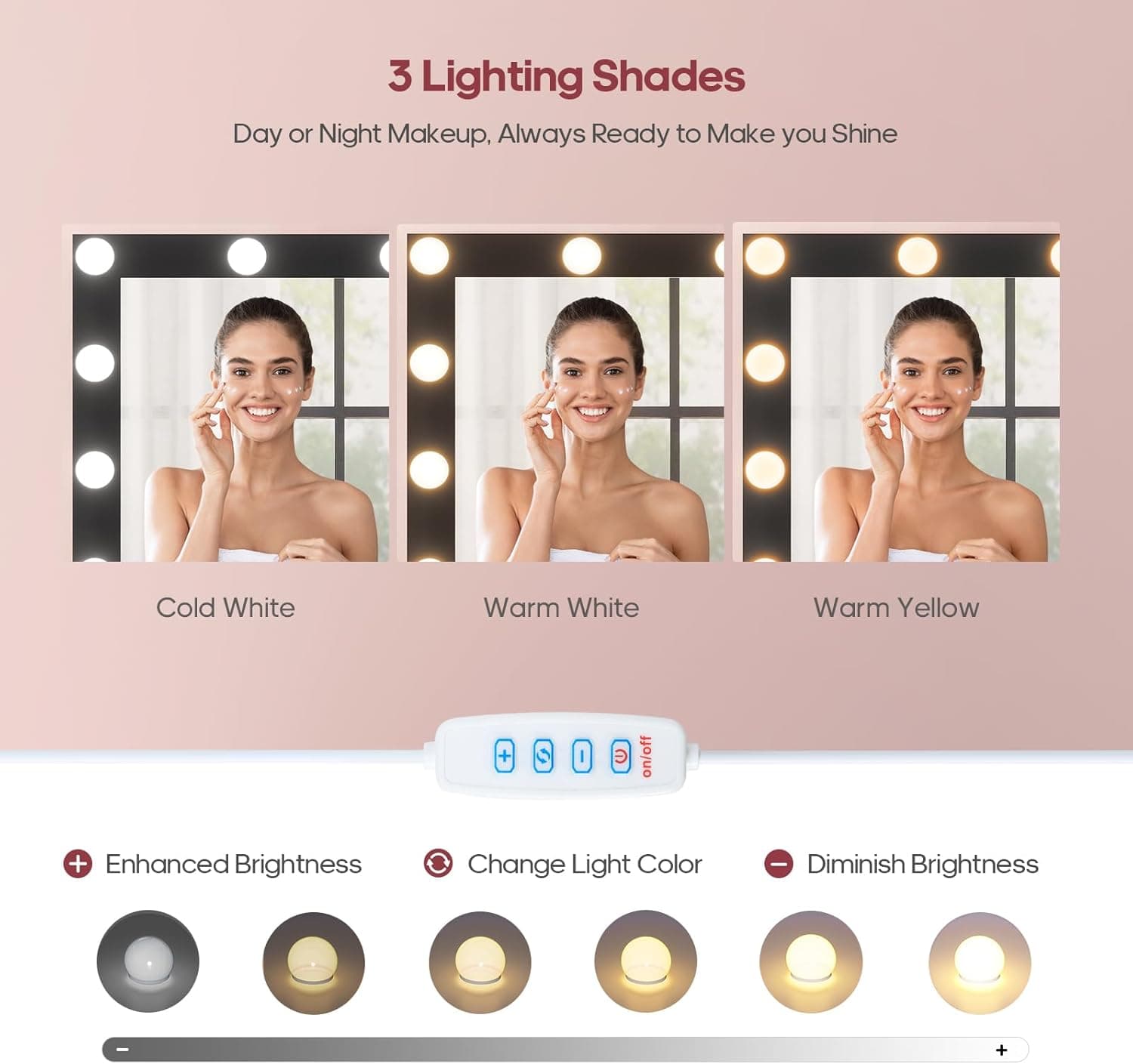 Vanity with Lights and Mirror, 11 Drawer Makeup Vanity with Power Strip, 6 Open Shelves, 43.3” Vanity Desk with Storage, Dressing Table with 3 Color Modes for Bedroom, Women, Girls, Black - Image 3