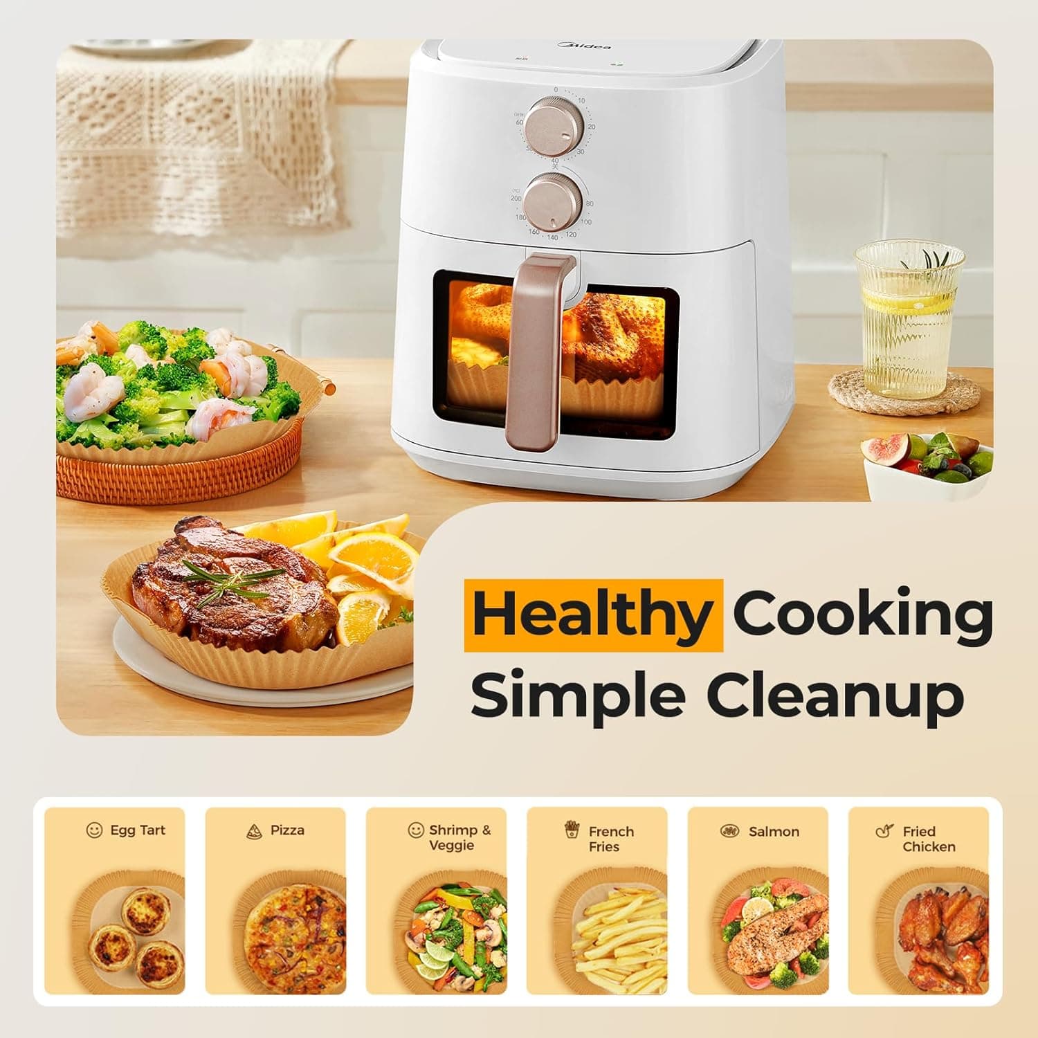 Air Fryer Paper Liners, 125Pcs Parchment Paper, Air Fryer Liners Disposable for Microwave, Non-Stick Air Fryer Liner Square Free of Bleach (8IN) 8"Square 125 - Image 9