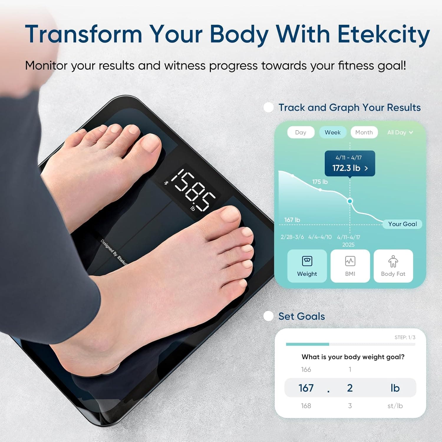 Etekcity Smart Scale for Body Weight, Bathroom Digital Weighing Scale with BMI, Body Fat, Muscle Mass, Accurate Bluetooth Home User Health Equipment Sync Apps - Image 5