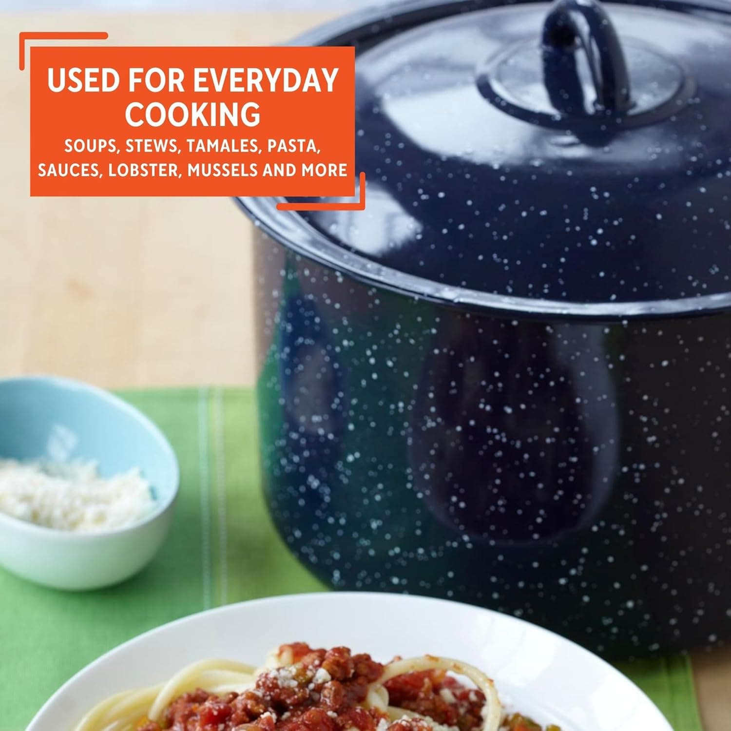 IMUSA 6Qt Blue Speckled Enamel Stock Pot with Lid, Traditional Mexican Enamel Cookware for Everyday Cooking and Kitchen Use 6 Quarts Stock Pot - Image 7