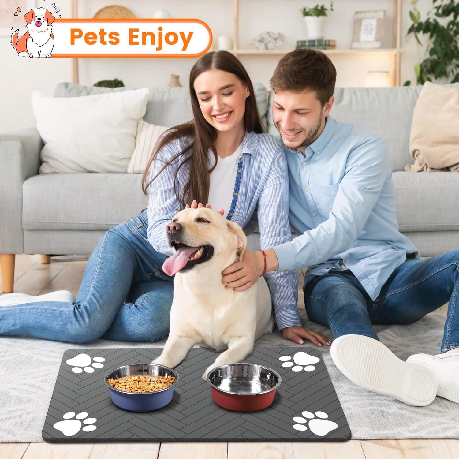 Pet Feeding Mat-Absorbent Pet Placemat for Food and Water Bowl, with Waterproof Rubber Backing, Quick Dry Water Dispenser Mat for Dog and Cat (20"x12", Striped Dark Gray) Dark Gray 20"L x 12"W - Image 8