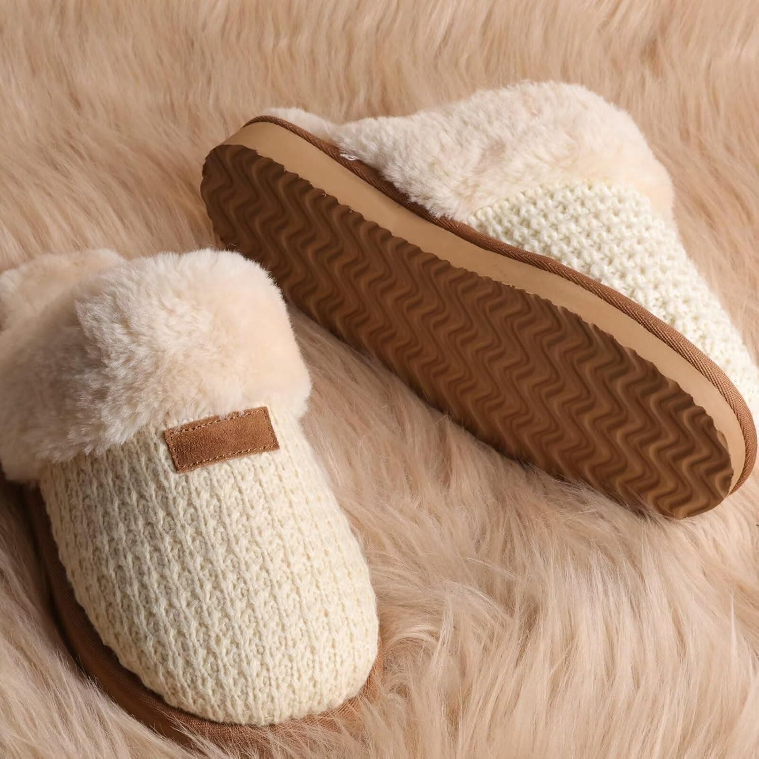 OOW Cozy House Slippers for Women with Memory Foam Soft Warm Fuzzy Slippers Women Home Womens Slipper Shoes for Indoor 8 Cream - Image 9