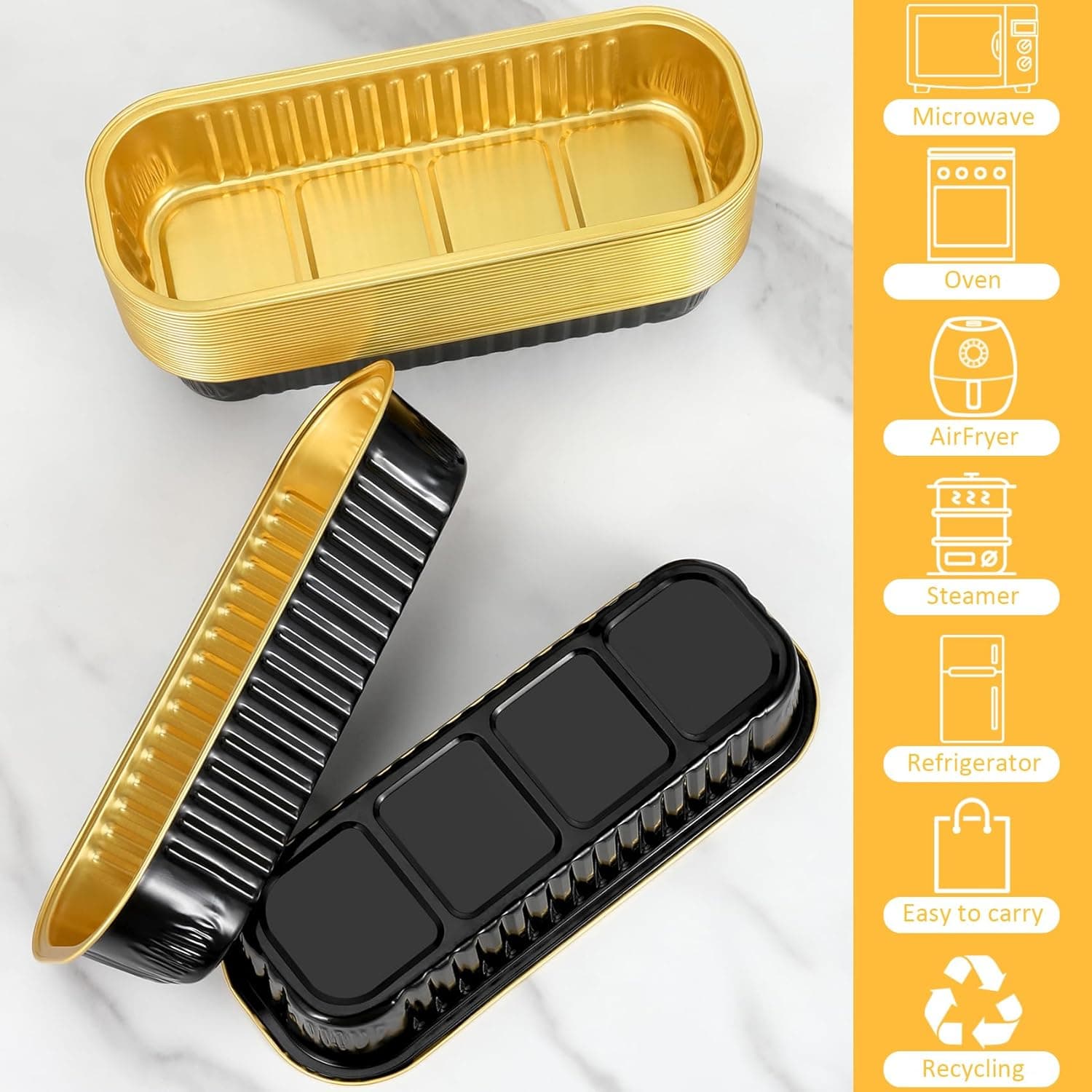 Mini Loaf Pans with Lids and Spoons (100 Pack, Black-gold, 6.8oz) Rectangular Aluminum Foil Baking Pans - Image 5