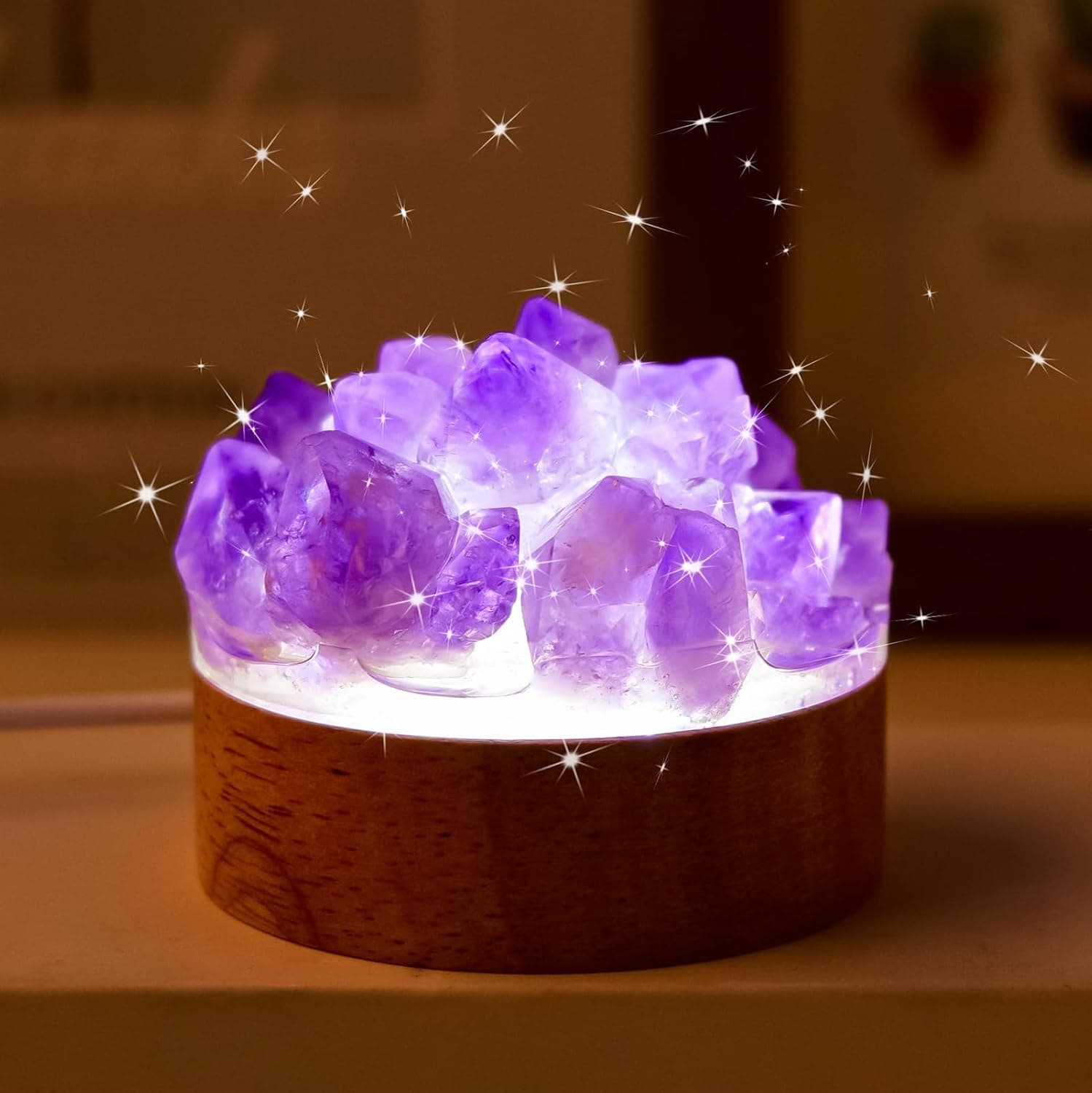 Runyangshi Natural Amethyst Crystal Night Lamp Bedroom Bedside Sleep Night Light Healing Crystal Gemstone Quartz Light Ambient Light USB Powered Night Decorations Desktop Ornament for Home Decor Gift amethyst style 1 - Image 2