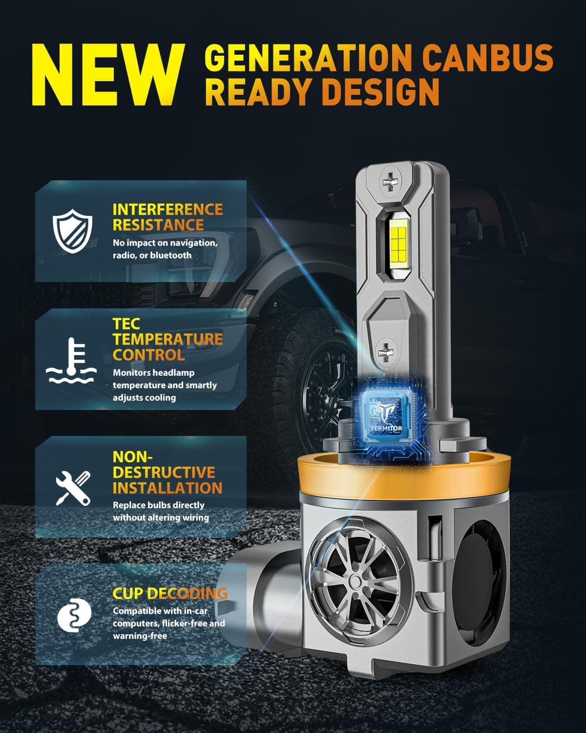 Latest H11/H9 LED Bulbs, 50,000LM 10X Super Brighter, 6500K Cool White, 1:1 Mini Halogen Size H11 Driving Lights with Cooling Fan, Plug and Play, Pack of 2 - Image 9