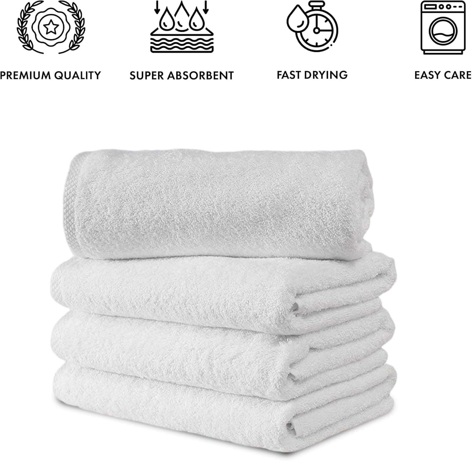 Classic Turkish Towels CTT - Premium 4 Piece Bath Towel Set, Made with 100% Turkish Cotton, Quick Drying, Highly Absorbent & Comfy Towels for Spa & Hotel | 27"x54" (White) 4-Piece Bath Towels-27 x 54 Inches White - Image 4