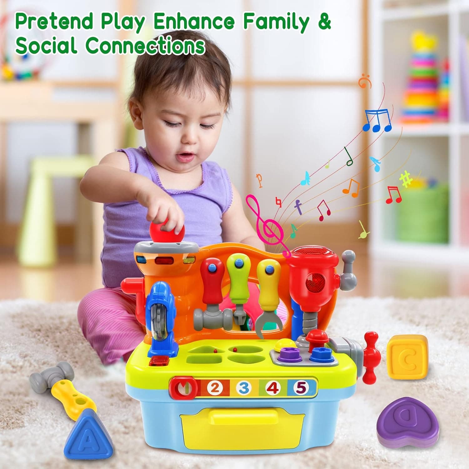 Baby Toys for 1 Year Old Boy Girl Musical Learning Workbench for 1 2 Year Old Boy Birthday Gift Early Educational Sound Shape Toddler Toys Age 1-2 Tool Set for Kids 12-18 Months - Image 5