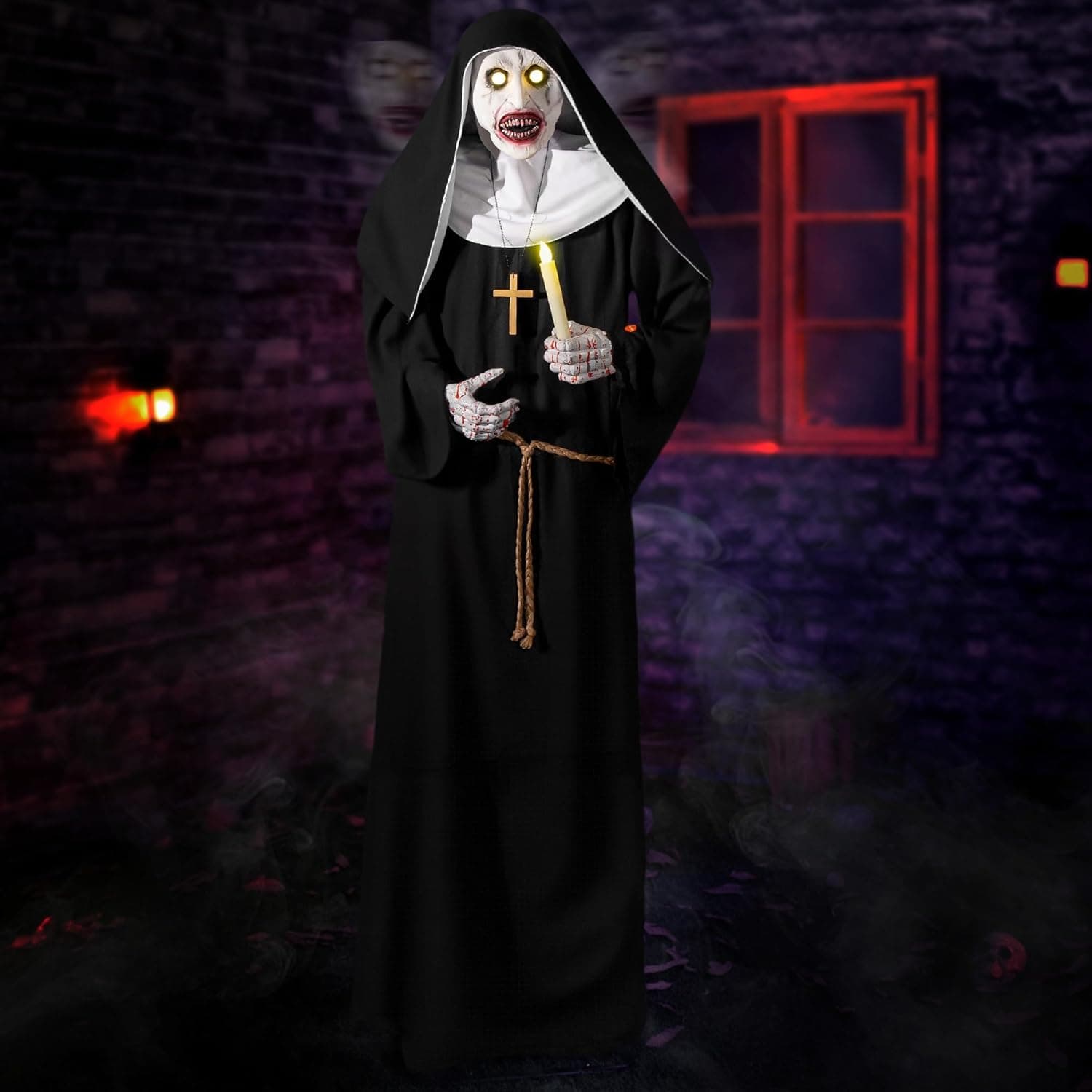 Halloween Animatronics 6ft Nun Animated 72inch Sister Decoration with Motion Sensor Activated, Creepy Sound, Scary Move, Light Up Eyes, Haunted House Spooky Decor Horror Prop for Indoor, Outdoor, Yard - Image 2