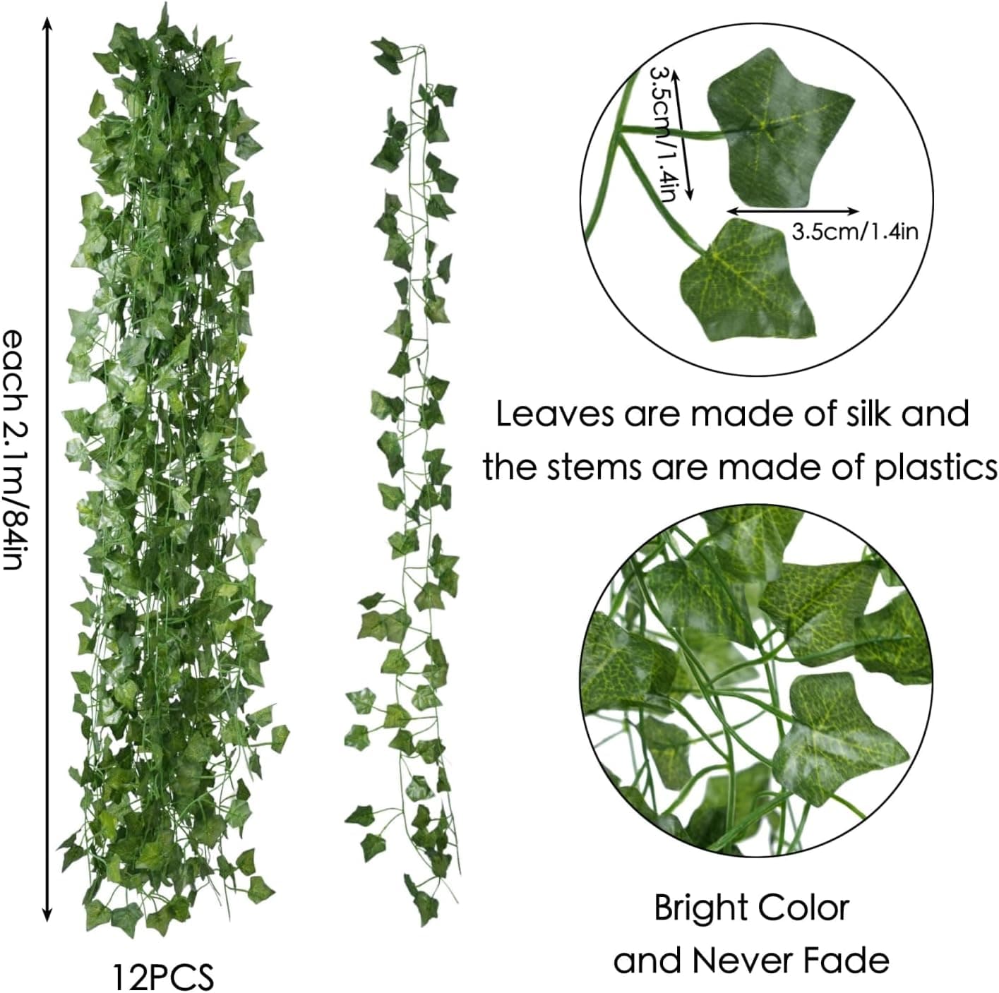Fake Vines for Room Decor(12 Pack 84 Feet) Aesthetic Artificial Plant Ivy Leaves Hanging Greenery Garlands for Home Bedroom Wall Wedding Christmas Party Office Patio Outdoor Garden Décor 84FT 12PCS IVY - Image 3