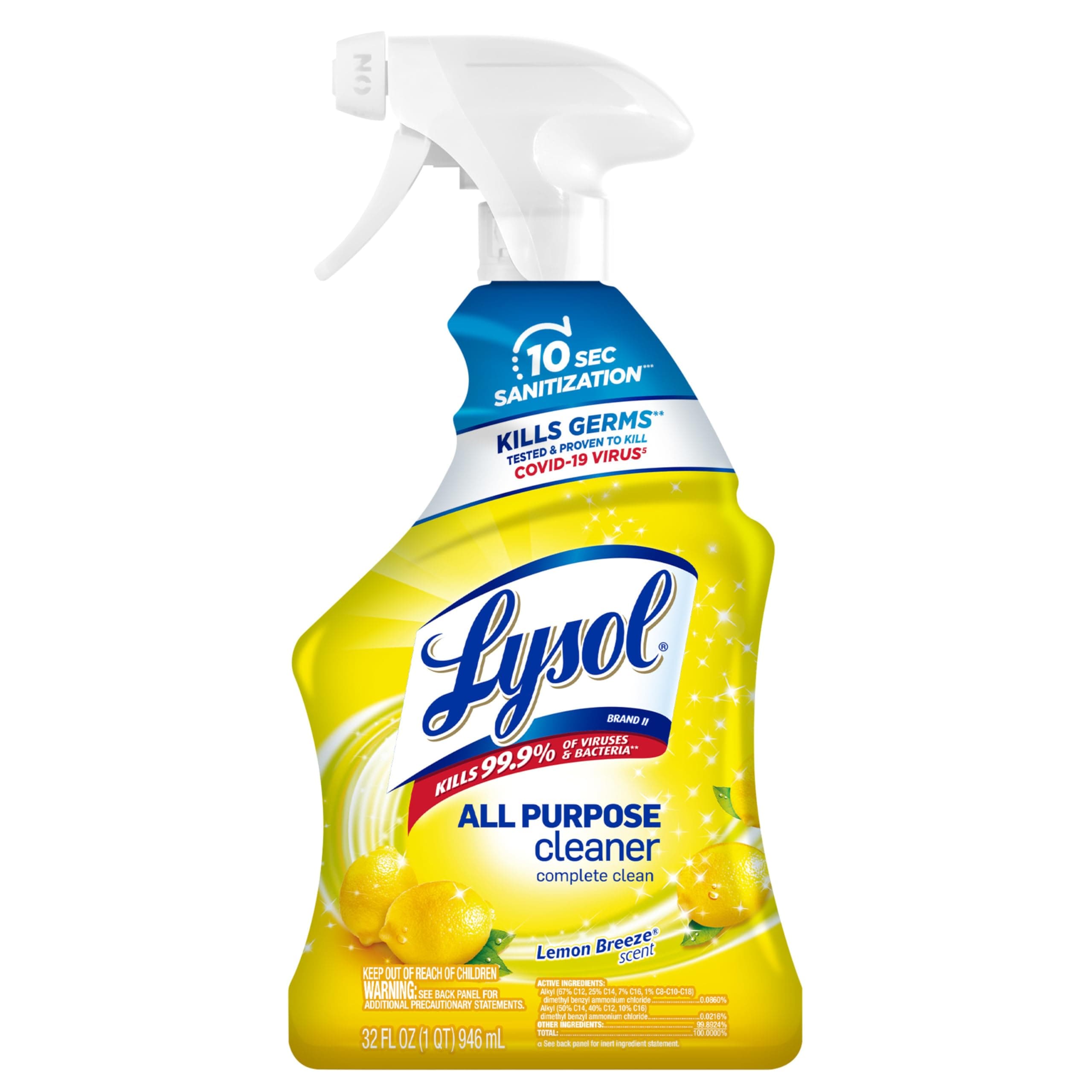 Lysol All Purpose Cleaner Spray, Multi-Purpose Disinfecting Spray, Kitchen & Bathroom Cleaner, Lemon Breeze Scent, 32 Fl Oz Lemon Breeze 32 Fl Oz (Pack of 1)