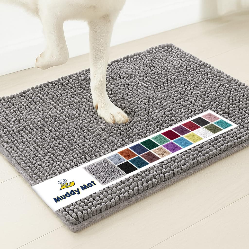 Muddy Mat® Shown on TV Super Absorbent Microfiber Dog Door Mat for Muddy Paws, Non-Slip Washable Pet Rug, Quick Dry Chenille Entryway Carpet, Machine Washable Indoor Outdoor mat, Grey 30"x19" Grey 19" x 30"