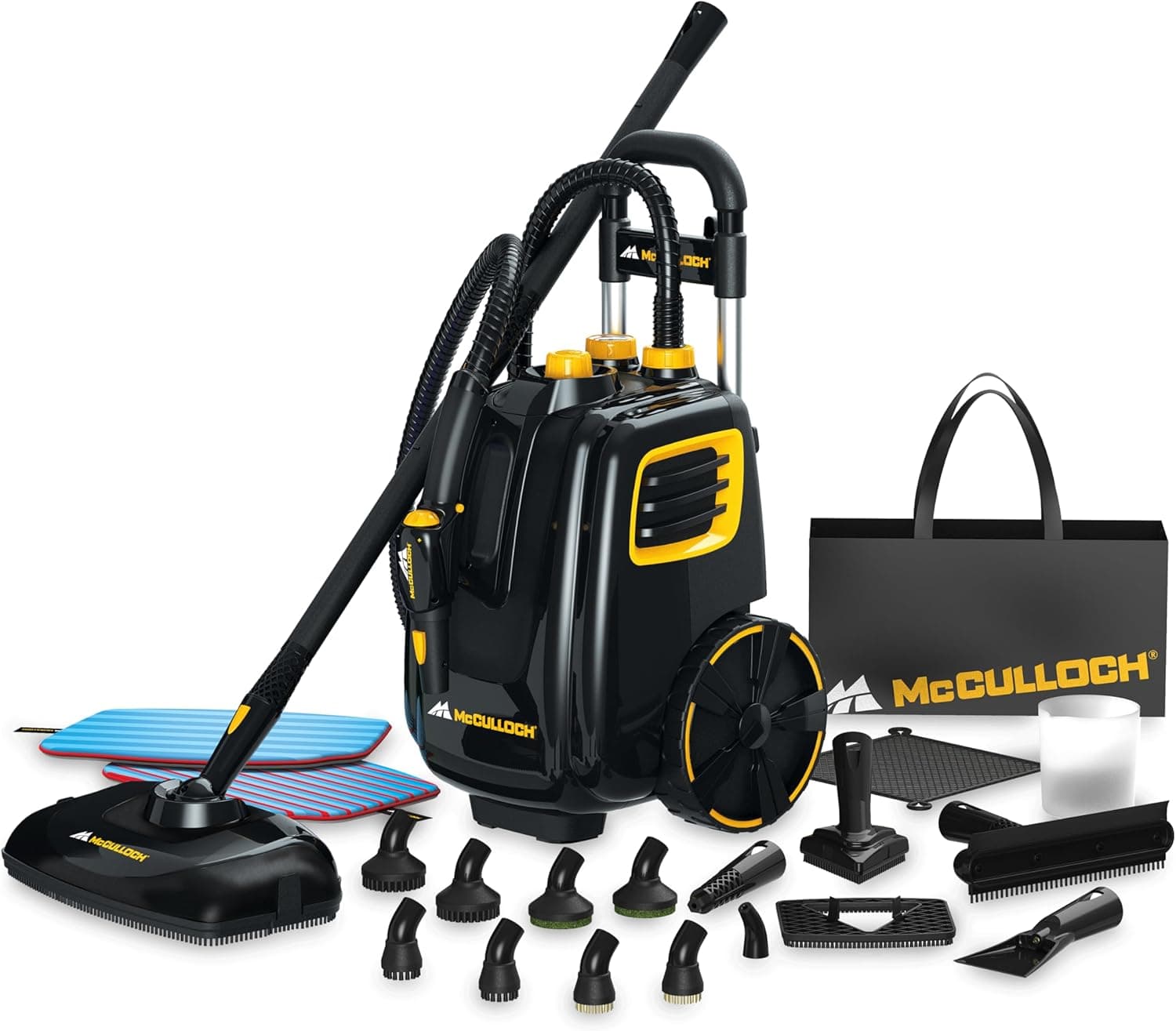 McCulloch MC1385 Deluxe Canister Steam Cleaner, 2-Hour Runtime, Chemical-Free, 23 Accessories: Mop Head, Brushes & More - Built for Home, Tile, Carpet, Furniture, & Personal Car Detailing - Image 2