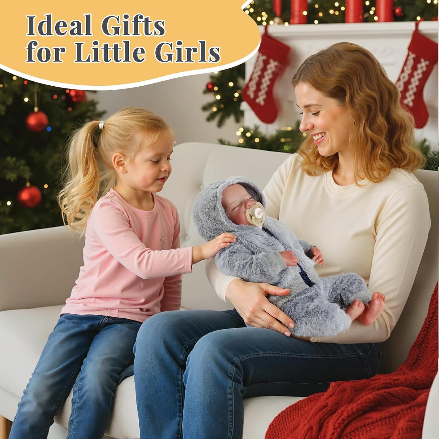 BABESIDE Lifelike Reborn Baby Dolls Silicone Full Body Boys - 17-Inch Real Baby Feeling Realistic-Newborn Baby Doll Full Body Vinyl Real Life Baby Dolls with Toy & Gift Box for Kids Grey - Image 7