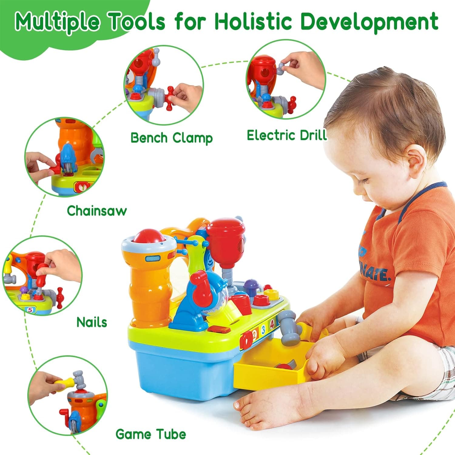 Baby Toys for 1 Year Old Boy Girl Musical Learning Workbench for 1 2 Year Old Boy Birthday Gift Early Educational Sound Shape Toddler Toys Age 1-2 Tool Set for Kids 12-18 Months - Image 6