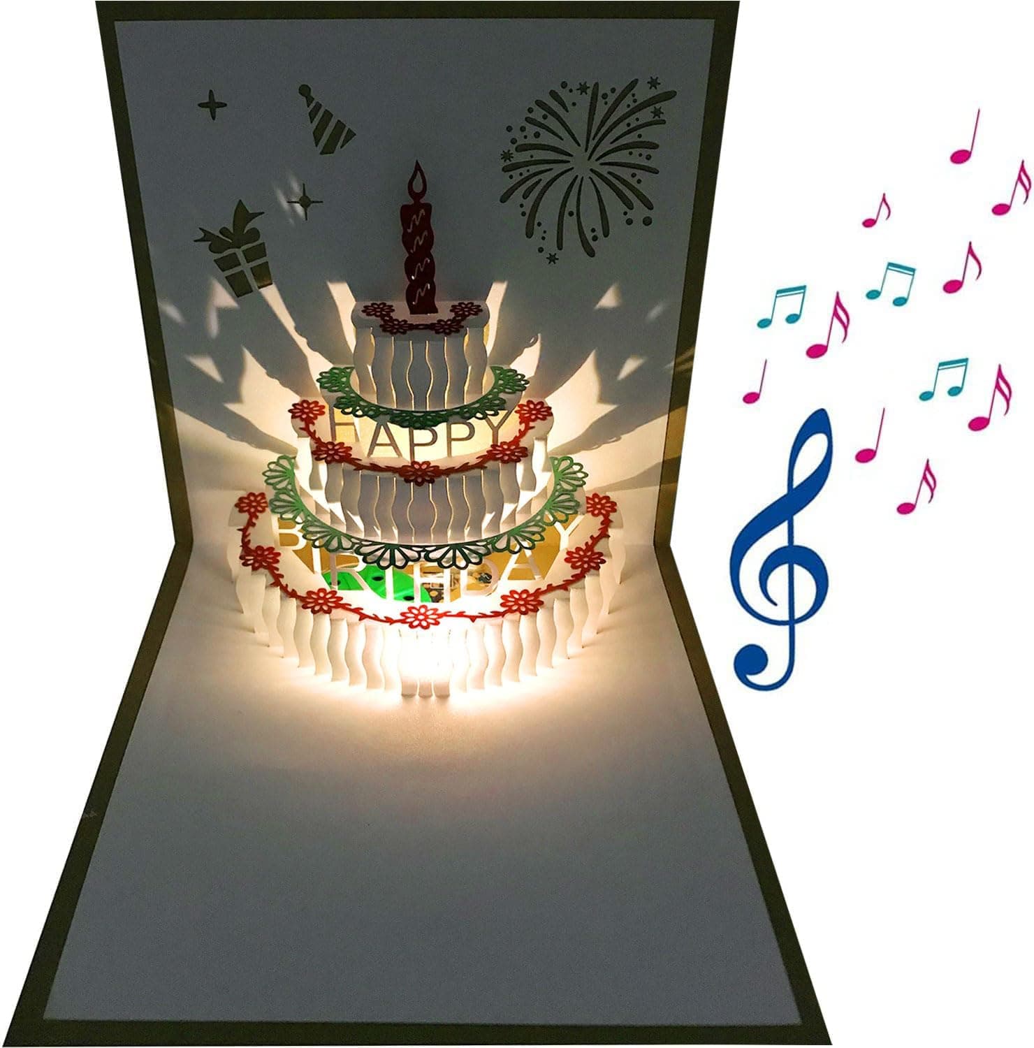 3D Pop Up Birthday Cards,Warming LED Light Birthday Cake Music Happy Birthday Card Postcards Pop Up Greeting Cards Happy Birthday Cards Best for Mom,Wife,Sister,Boy,Girl,Friends 1 Pack yellow card Warm light - Image 2