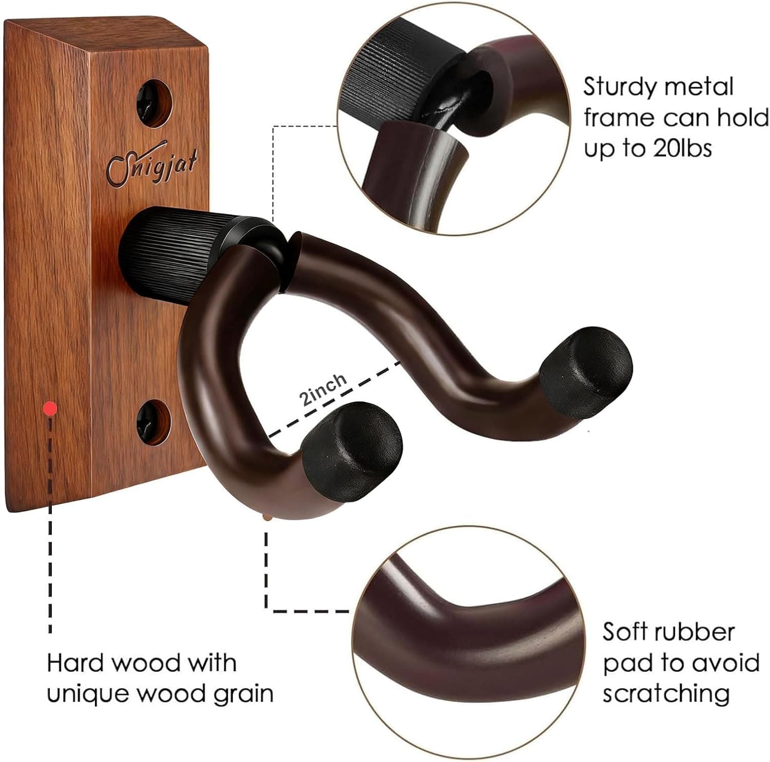 SNIGJAT Guitar Wall Mount 2 Pack, Wood Guitar Hanger Wall Hook with Screws, Guitar Stand Wall Mount Holder for Acoustic Guitar, Banjo, Bass,Guitar Accessories Gifts for Guitar Players Saddle Brown 2 - Image 5