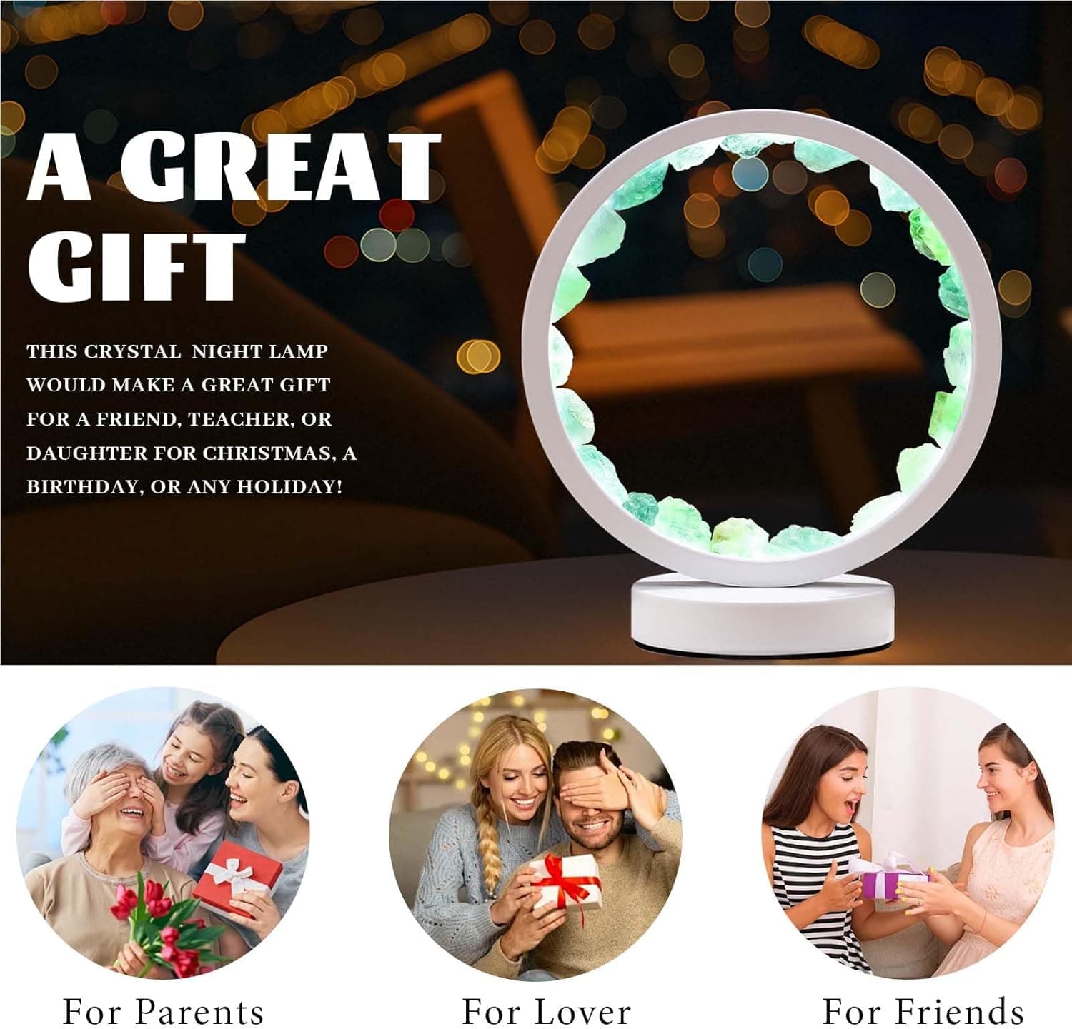 Runyangshi Natural Crystal Green Fluorite Round White Frame Tri-Color Ambient Light Home Decoration Night Light Mother's Day Gift - Image 8