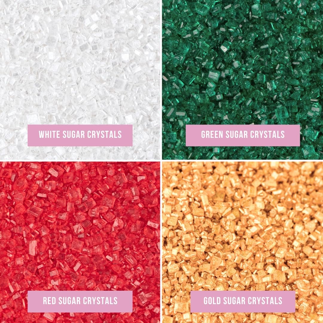 Sweets Indeed Christmas Baking Sugar Crystals 4-Pack – 4.52 oz | White, Red, Green & Gold Sparkling Sugars | Holiday & Everyday Dessert Decorating Set Holiday Sugar - Image 3