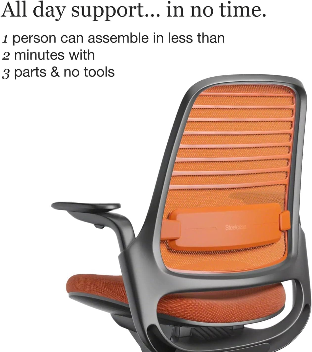 Steelcase Series 1 Office Chair - Ergonomic Work Chair with Wheels for Hard Flooring - Helps Support Productivity - Weight-Activated Controls, Back & Arm Support - Easy Assembly - Tangerine Tangerine Hard Floor Casters Chair - Image 8