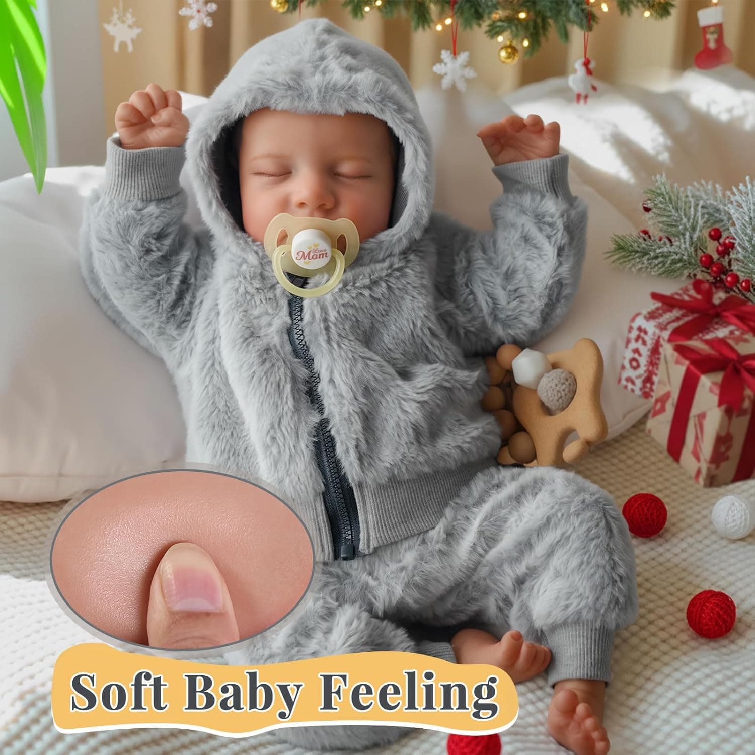 BABESIDE Lifelike Reborn Baby Dolls Silicone Full Body Boys - 17-Inch Real Baby Feeling Realistic-Newborn Baby Doll Full Body Vinyl Real Life Baby Dolls with Toy & Gift Box for Kids Grey - Image 4