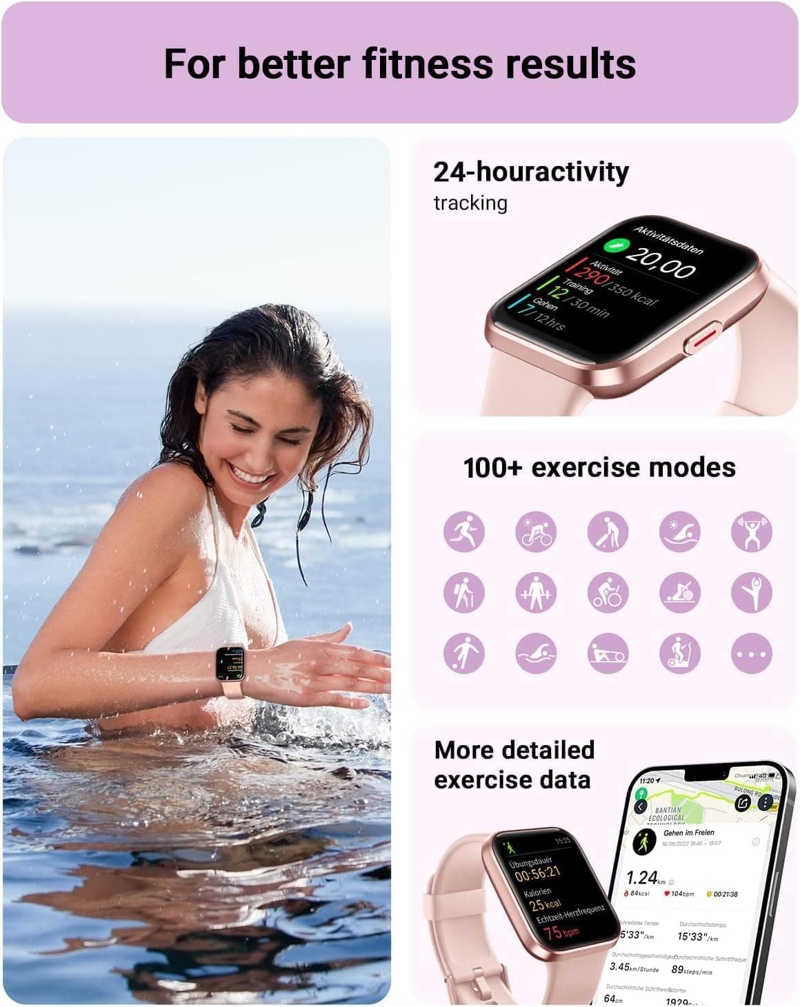 Smart Watch for Women Android & iPhone, Alexa Built-in, 1.8" Touch Screen Fitness Tracker with Answer/Make Calls, IP68 Waterproof Heart Rate/Sleep/SpO2 Monitor, Pedometer, 100+ Sport Modes Pink 1.8 - Image 6