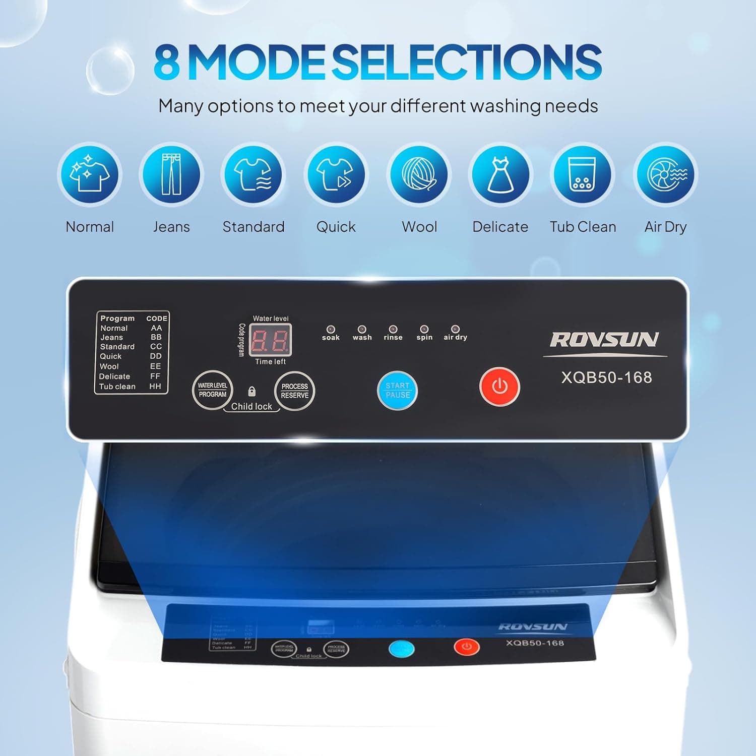 ROVSUN 17.8LBS Portable Washing Machine, Full-Automatic Electric Laundry Machine with Stainless Steel Drum, Compact Washer and Spin Dryer Combo with Drain Pump for Apartment, Dorm, Home - Image 3