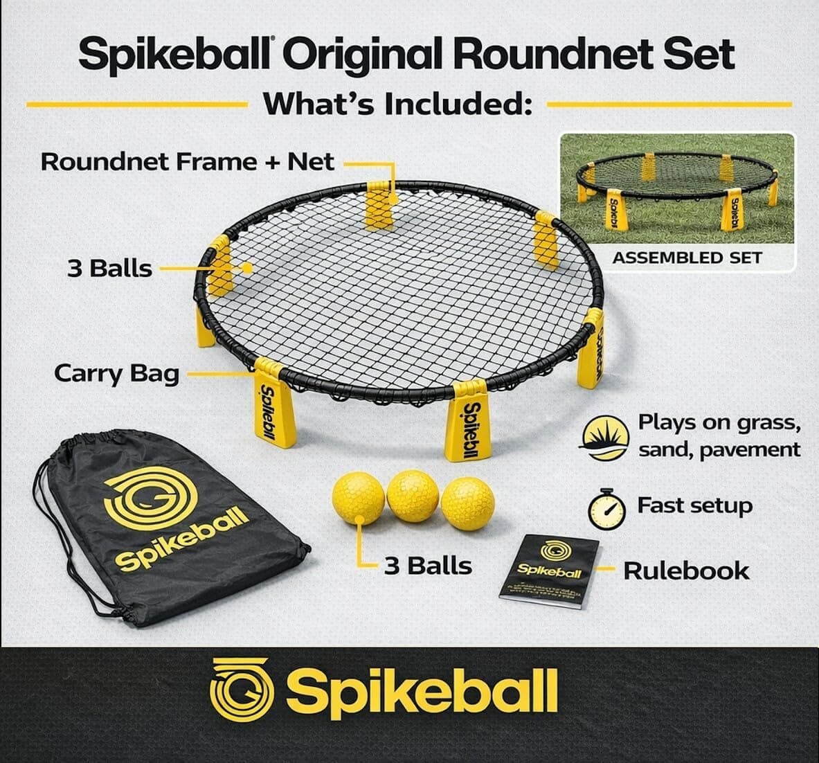 Spikeball 3 Ball Original Roundnet Game Set - Includes 3 Balls, net and Bag Black/Yellow Single - Image 4
