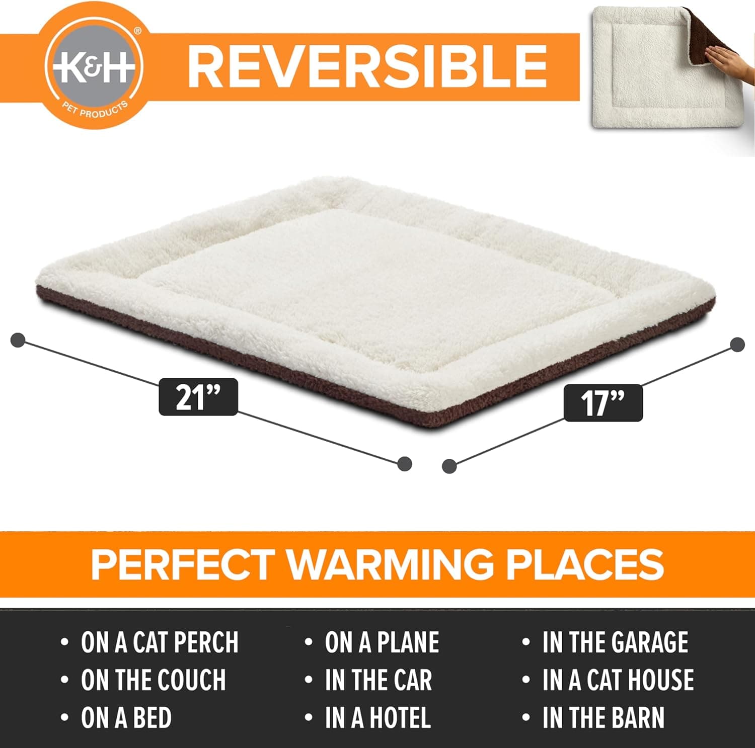 K&H PET PRODUCTS Self-Warming Cat Bed Pad, Self Heating Pad for Outdoor Cat Houses, Warming Mat for Indoor Pet Beds & Furniture, Reversible Blanket, Washable - Small 21 X 17in Oatmeal/Chocolate 21 X 17 Inches Recyclable Box Oatmeal/Chocolate - Image 3