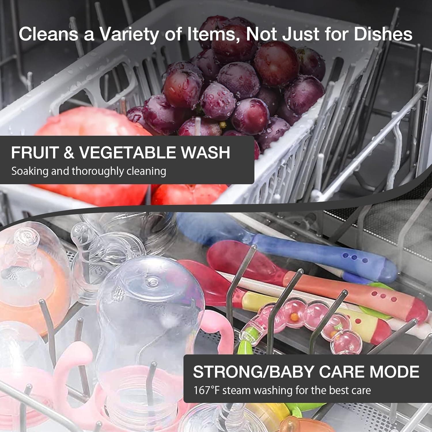 BLITZHOME Portable Dishwasher Countertop, WIFI Smart Dishwasher, Compact Dishwashers with 5L Built-in Water Tank, 6 Programs, 360° Dual Spray, High-Temp& Air-Dry Function, Fruit Cleaning - Image 10