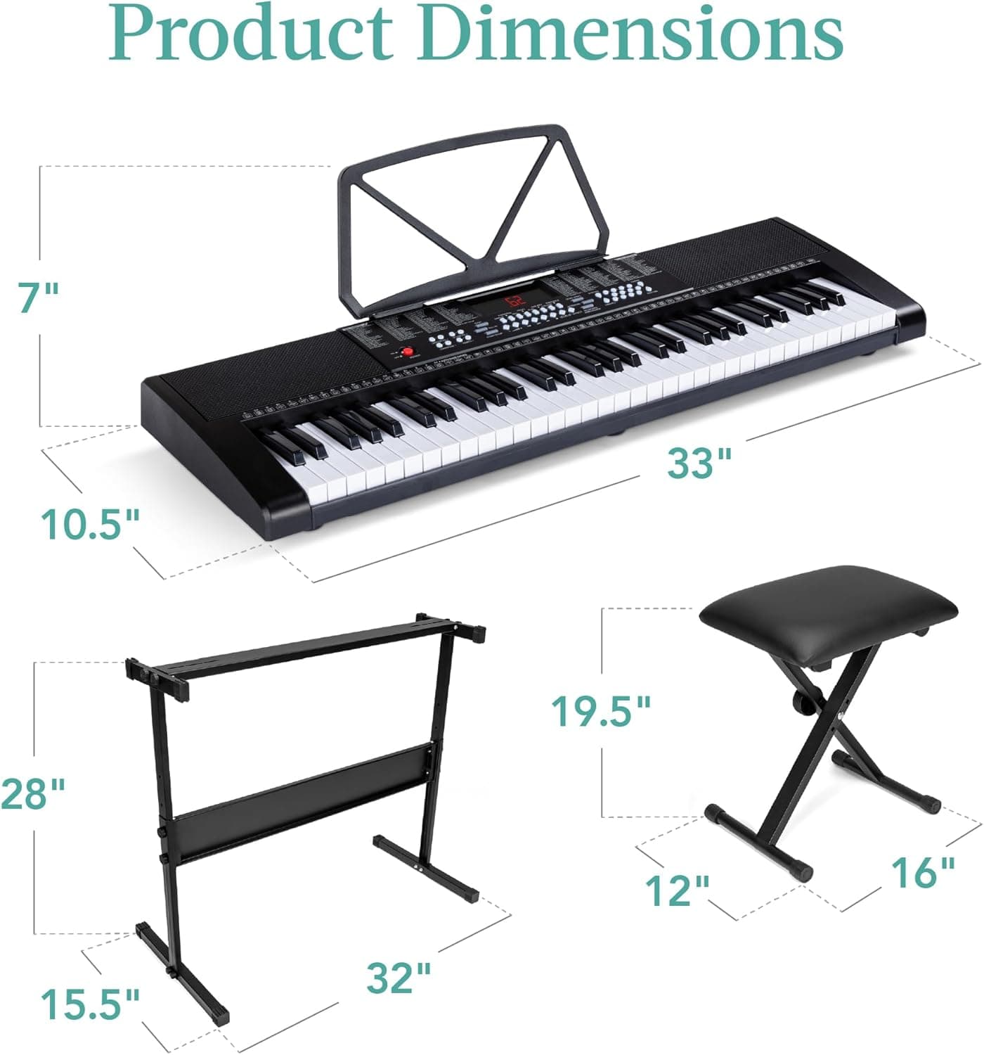 Best Choice Products Piano Electrónico de 61 Teclas Portátil Teclado Eléctrico Conjunto Completo para Principiantes con Pantalla LED, Soporte, Banco, Auriculares - Negro 61 Teclas Negro - Image 7