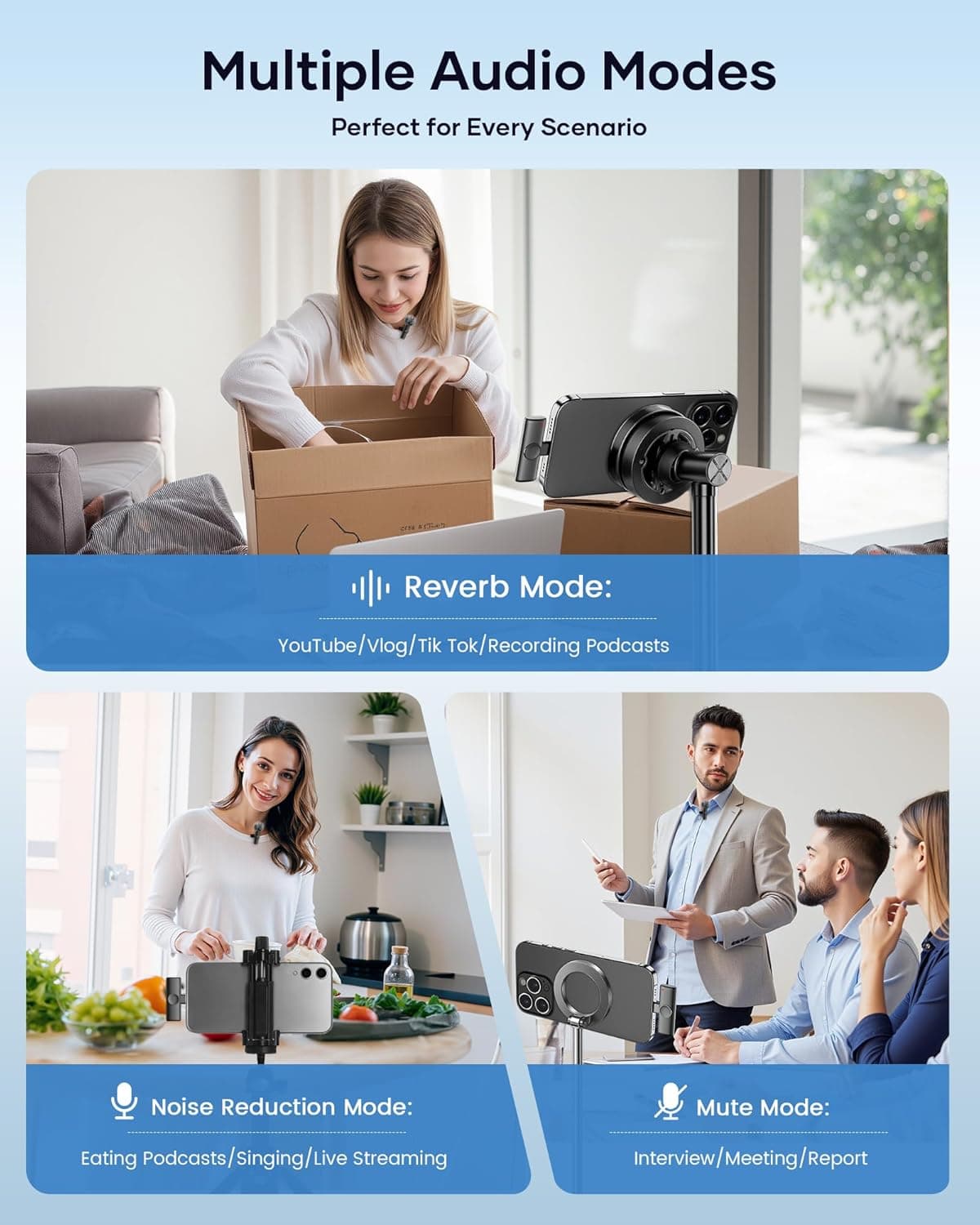 Microphone sans fil pour iPhone, iPad et téléphone Android, pack de 2 microphones lavalier sans fil avec réduction de bruit, plug and play - Image 7