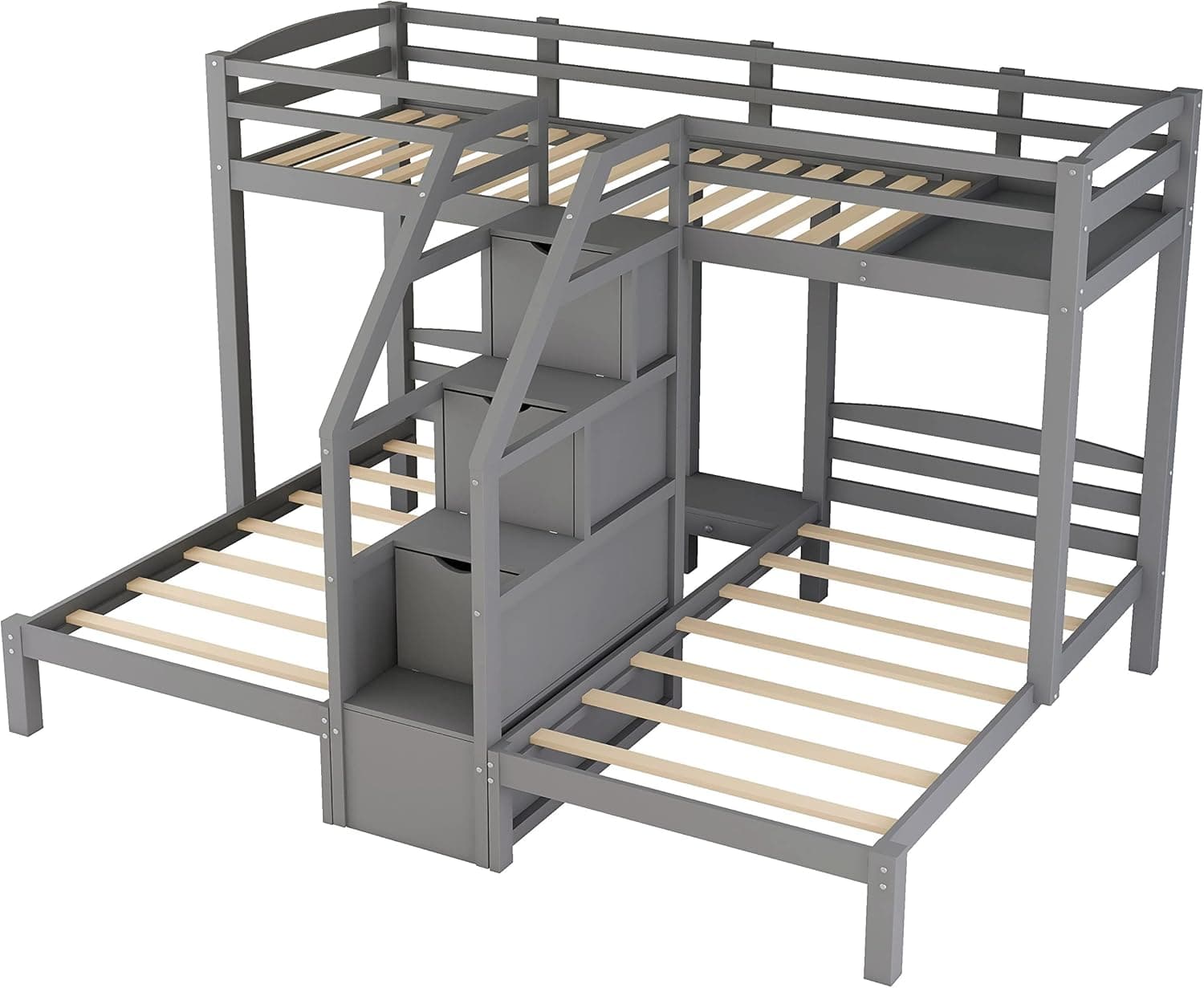 Bellemave Triple Bunk Bed Twin Over Twin Over Twin with Stairscase and Drawers for Storage, Wood Bunk Beds Frame for 3, Saving Spcae, Gray - Image 4