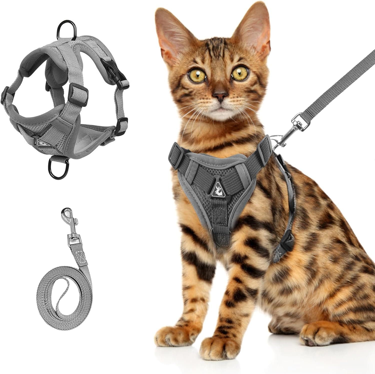 Wanheart cat Chest Harness and Leash, Anti-Escape Adjustable Soft mesh cat Leash and Chest Harness Set for All Types of Cats cat Vests (Grey, 11.02-16.5lb) L grey - Image 2