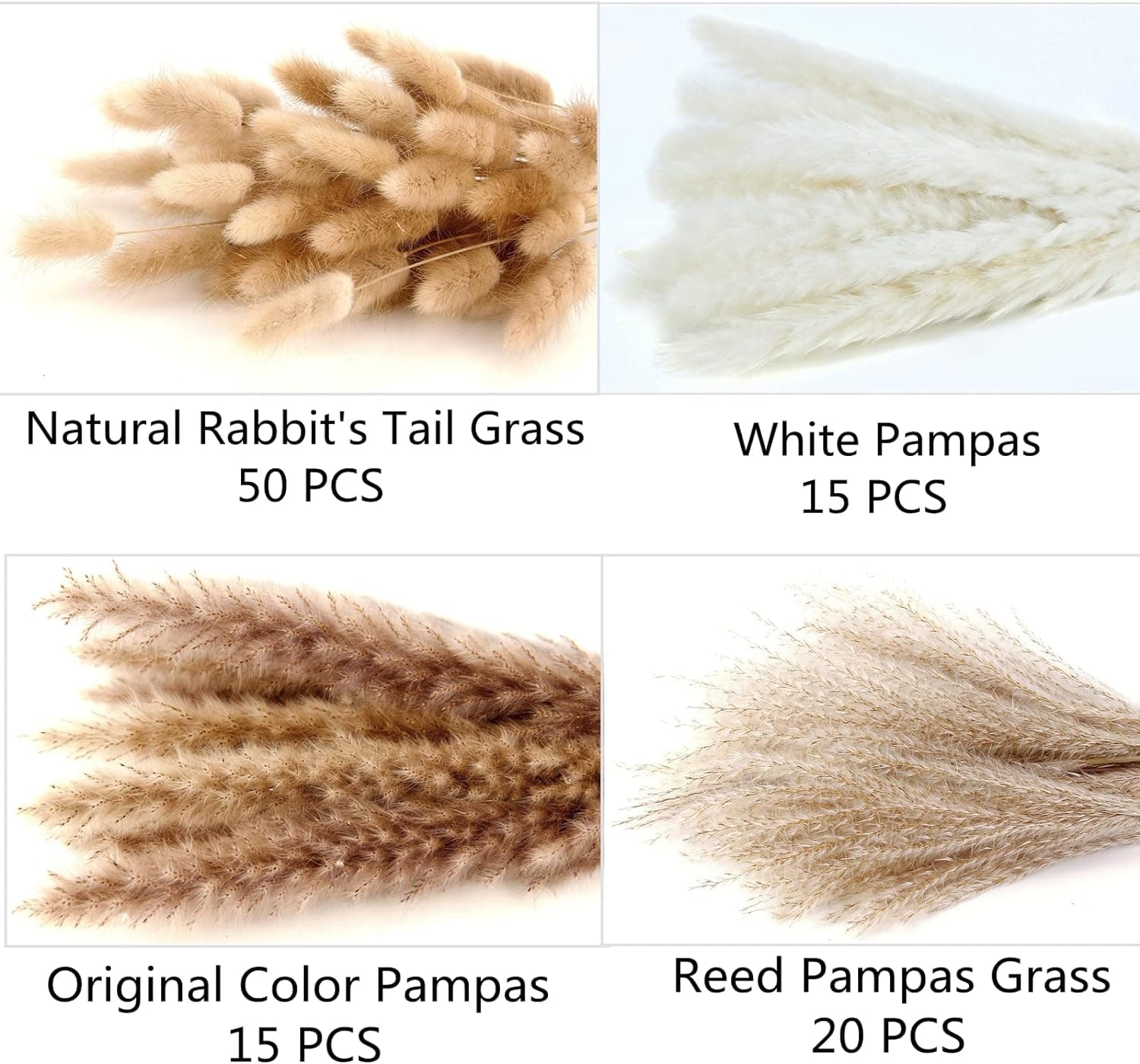 Pinatuyong Pampas Grass Decor, 100 Stems Pampas Grass na May Kasamang Bunny Tails na Pinatuyong Bulaklak, Reed Grass Bouquet para sa Kasal Boho Bulaklak Home Table Decor, Rustic Farmhouse Party (17", Puti at Kayumanggi) 100PCS - Image 5