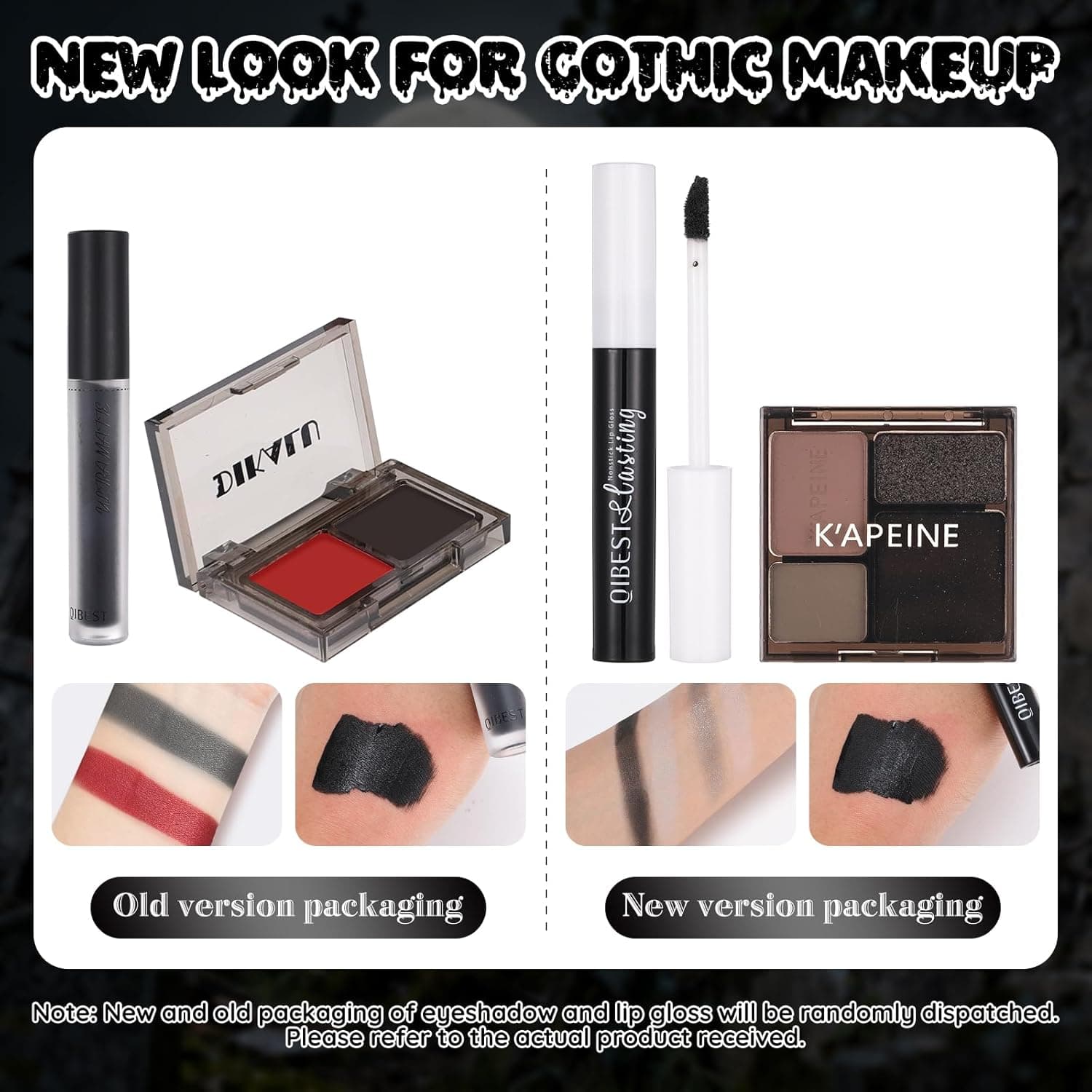 Halloween Goth SFX Makeup Kit, Complete Gothic Makeup Set Include White Liquid Foundation, Eyeliner, Setting Powder, Eyeshadow & Black Lipstick for Halloween Cosplay, Carnival, Theater - Image 6