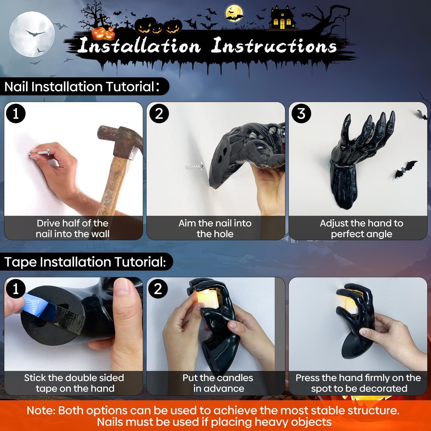 Halloween Decor Indoor, 4 Packs Creepy Reaching Hands with LED Candles, Life-Sized Gothic Wall Decor for Horror, Spooky Halloween Decorations for Home, Party, Goth & Dark Academia Style - Image 4