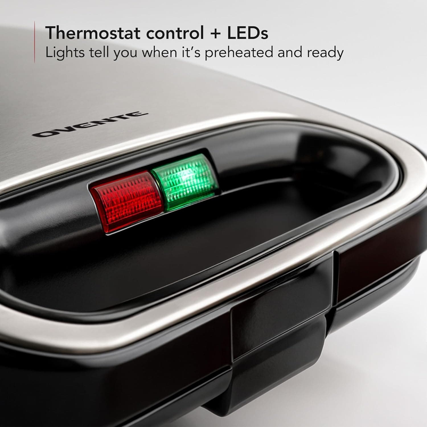 OVENTE Electric Sandwich Maker with Non-Stick Plates, Indicator Lights, Cool Touch Handle, Easy to Clean and Store, Perfect for Cooking Breakfast, Grilled Cheese, Tuna Melts and Snacks, Black GPS401B - Image 5