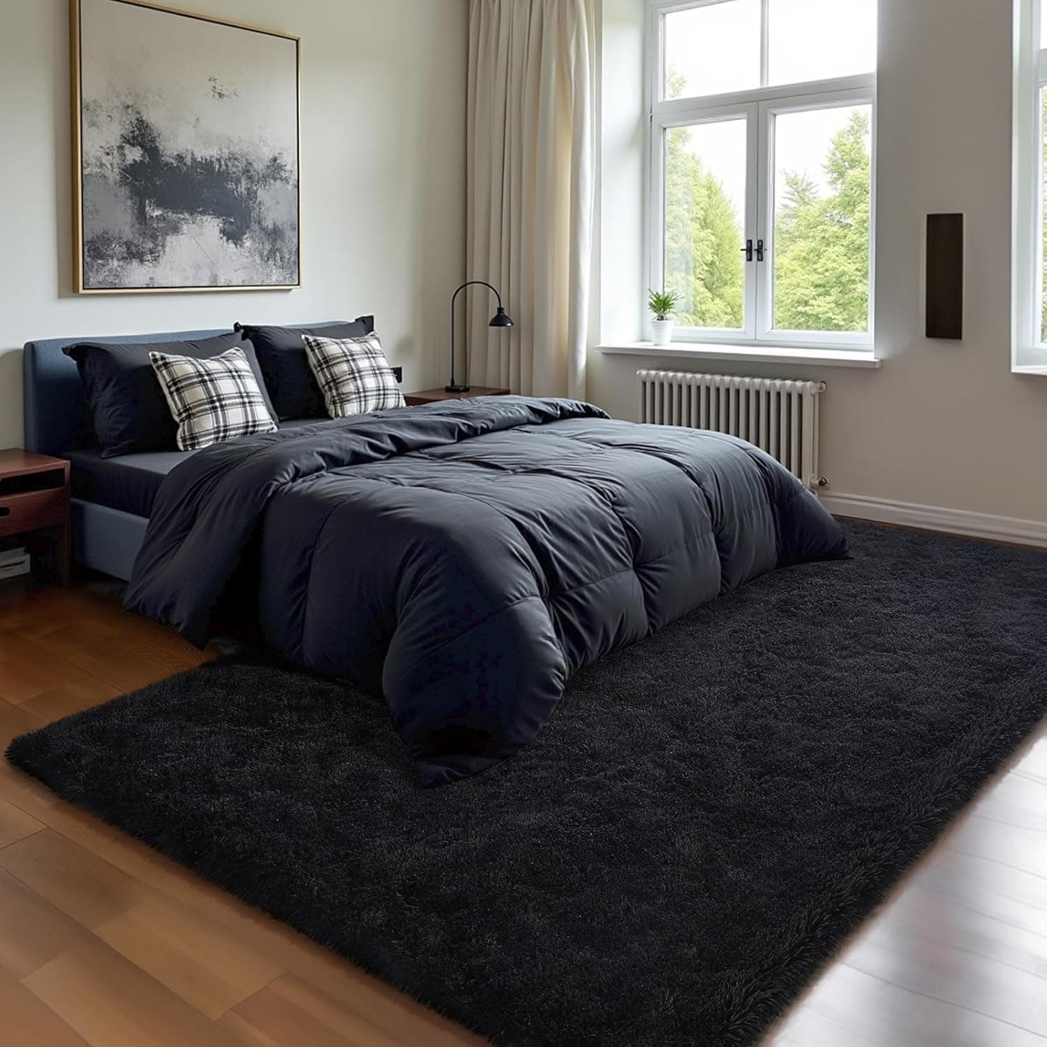 HOMORE Black Rug for Bedroom 4x6 Furry Carpet for Boys Girls Shaggy Fuzzy Rugs for Living Room Non Slip Large Rug for Kids Dorm Home Decor 4' x 6' (Rectangular) Black - Image 3