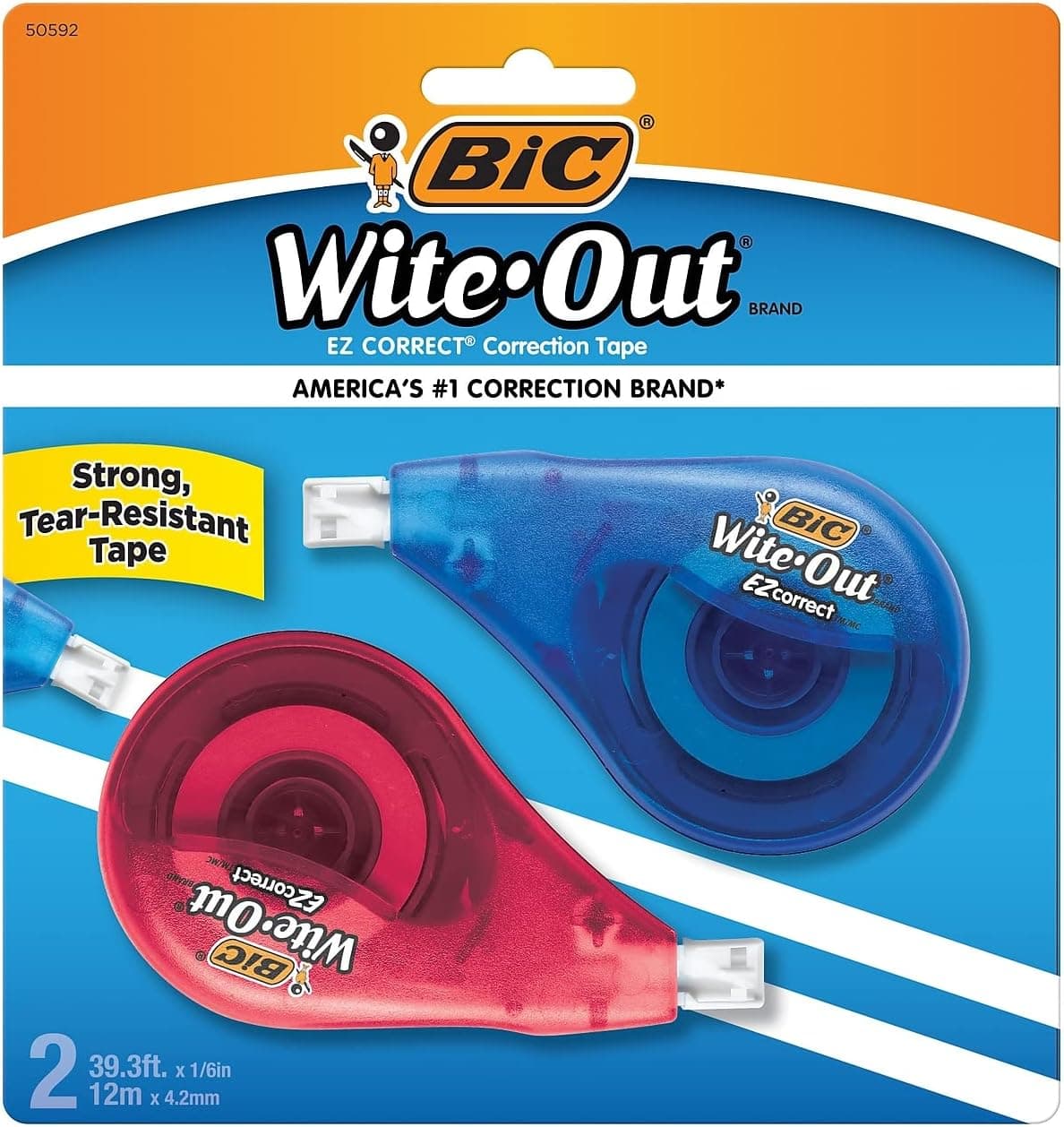 BIC Wite-Out Brand EZ Correct Correction Tape, 39.3 Feet, 2-Count Pack of White Correction Tape, Fast, Clean and Easy to Use Tear-Resistant Tape Office or School Supplies - Image 2