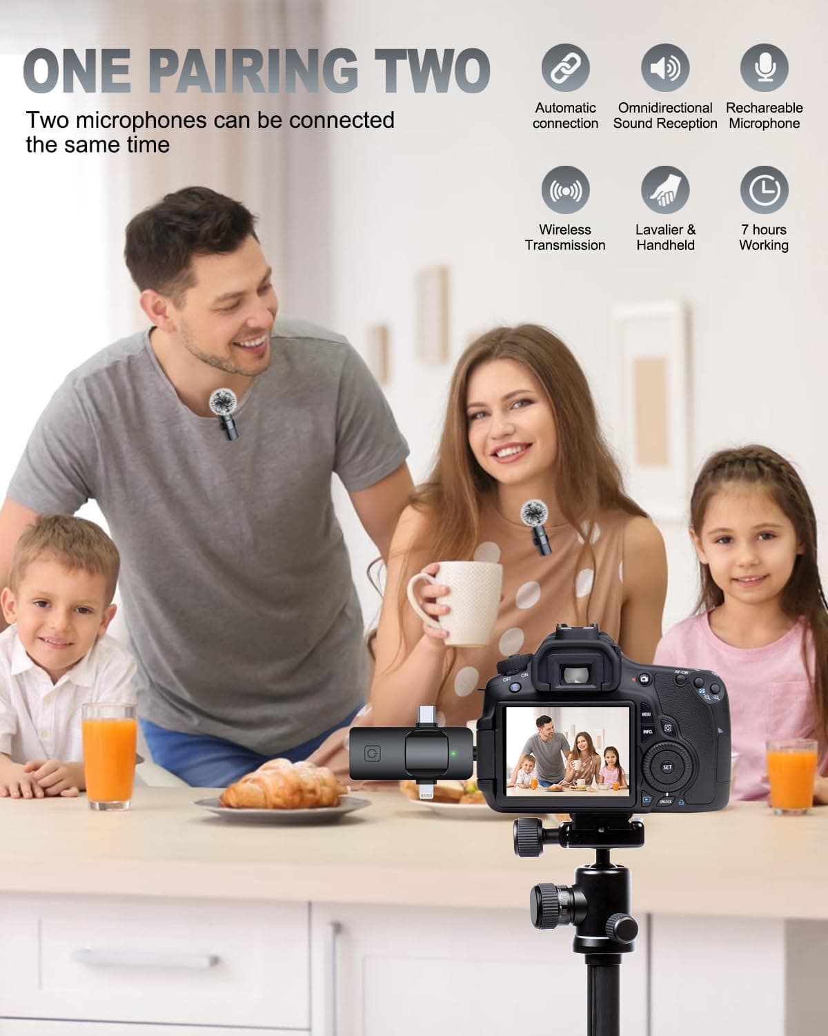 PQRQP 3 in 1 Professional Wireless Lavalier Microphone for iPhone, Android, Camera, Wireless Microphones, Mini Microphone, Crystal Clear Sound Quality for Recording, Live Streaming, Microphone Clips Elegant Black - Image 4