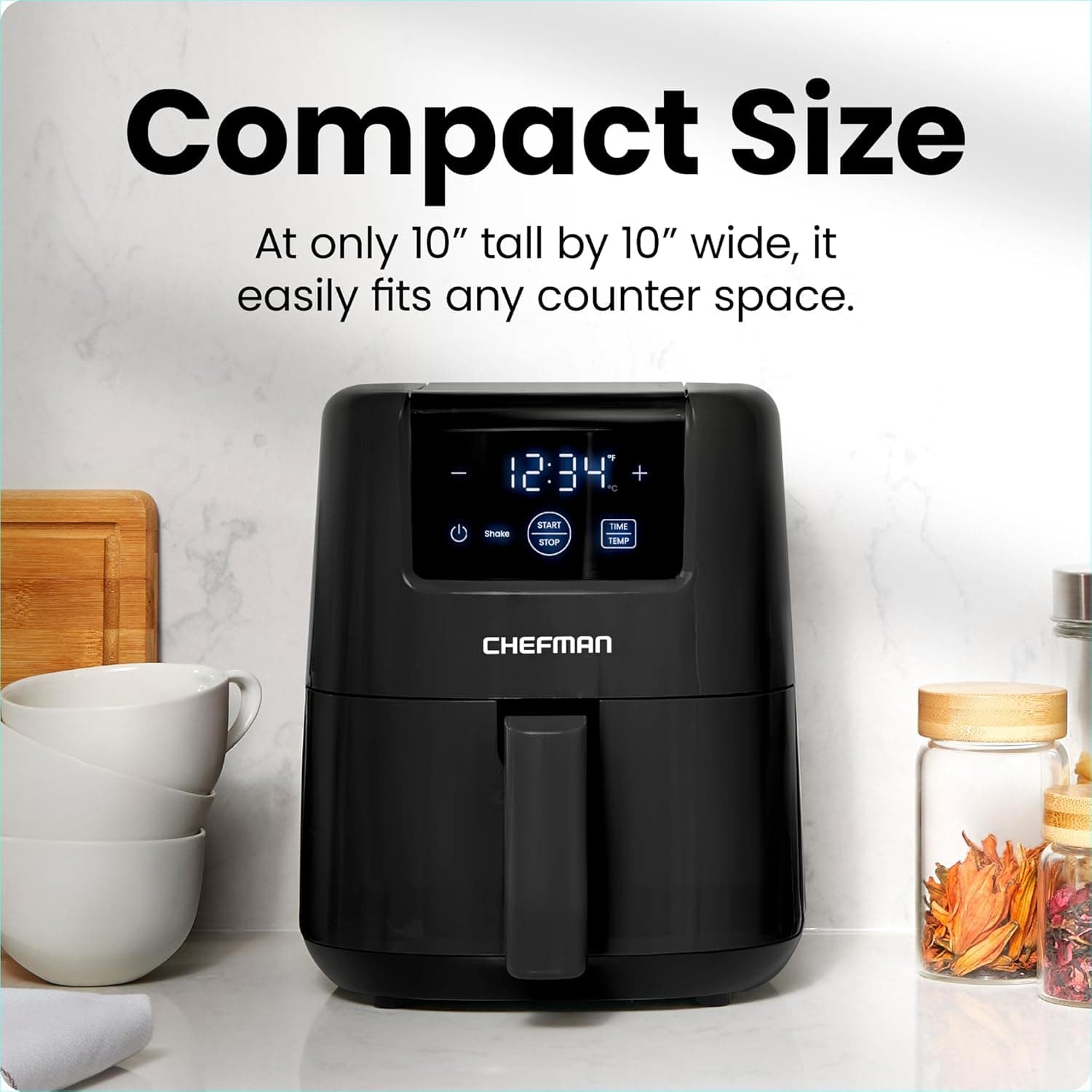 CHEFMAN 2 Qt Mini Air Fryer – Digital Space-Saving Compact Air Fryer with Nonstick and Dishwasher Safe Basket, Quick & Easy Meals in Minutes, Features Digital Timer and Shake Reminder – Black 2 Quart Black - Image 3