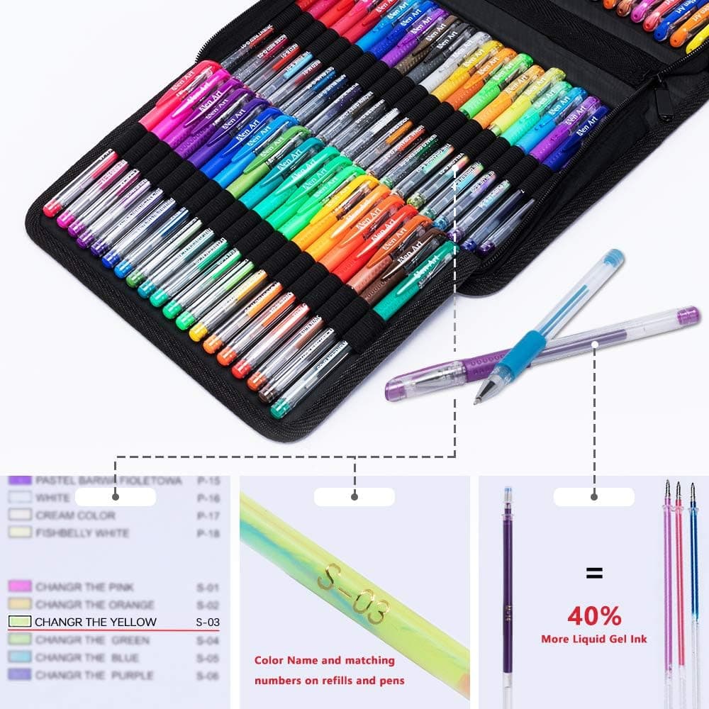 Aen Art Gel Pens for Adult Coloring Books, 160 Pack Artist Colored Gel Pen with 40% More Ink, Black Case. Perfect for Drawing Doodle Crafts Journaling Planner - Image 3