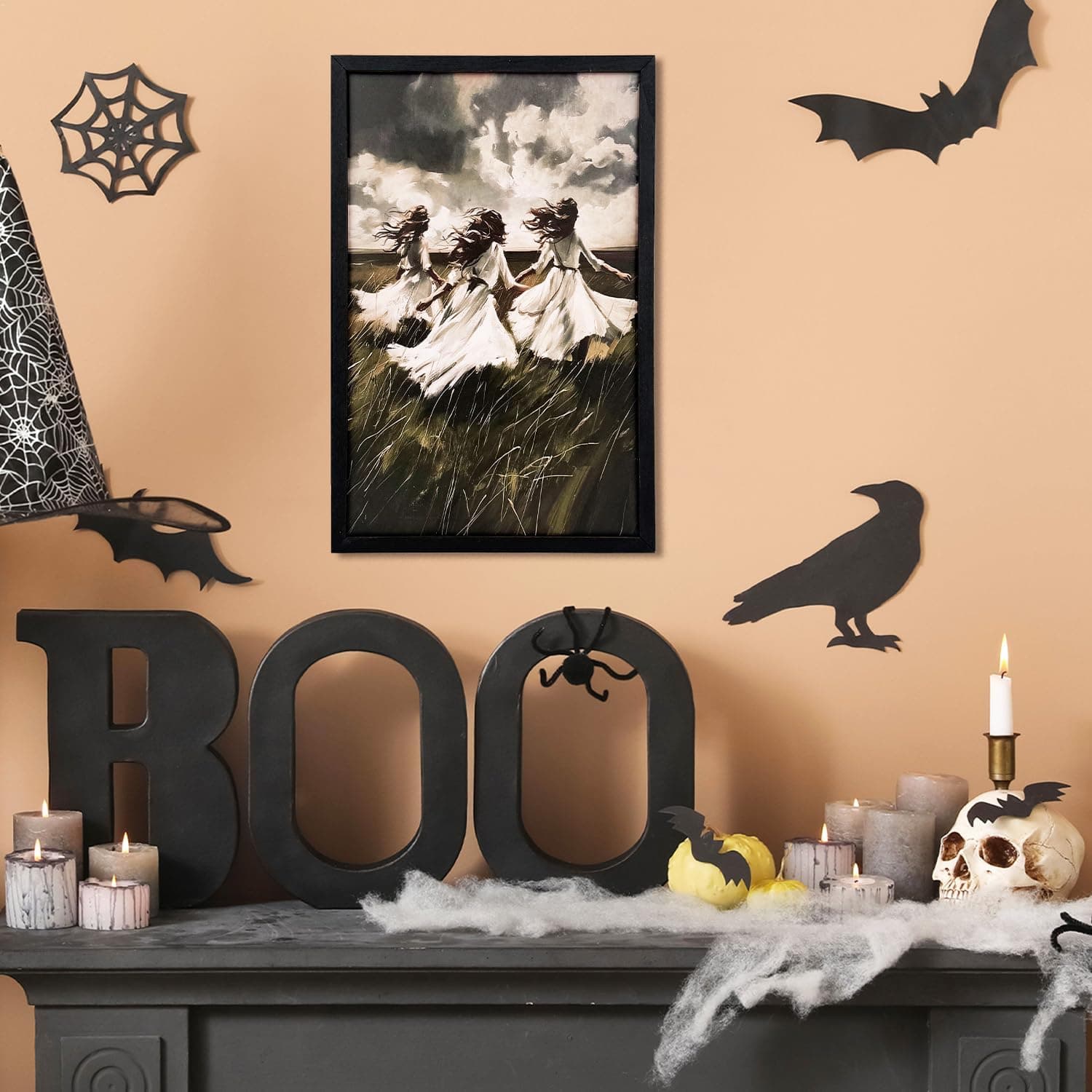 Xizondidi Halloween Wall Decor,Gothic Art Print Poster,Victorian Gothic Wiccan Artwork,Decorative Three Women Art Painting with Wooden Fram for Home Bedroom Living Room Decor - Image 5