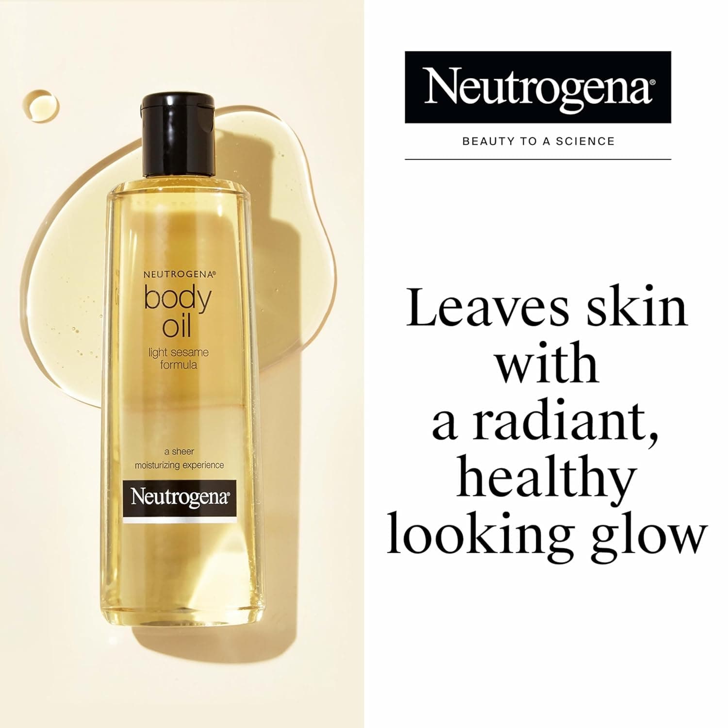 Neutrogena Body Oil Light Sesame Formula for Radiant Healthy-Looking Glow, Moisturizer for Dry Skin, Lightweight Non-Greasy Fast-Absorbing Bath and Massage Shower Oil, 16 Fl Oz Bottle Size 16 Fl Oz (Pack of 1) - Image 3