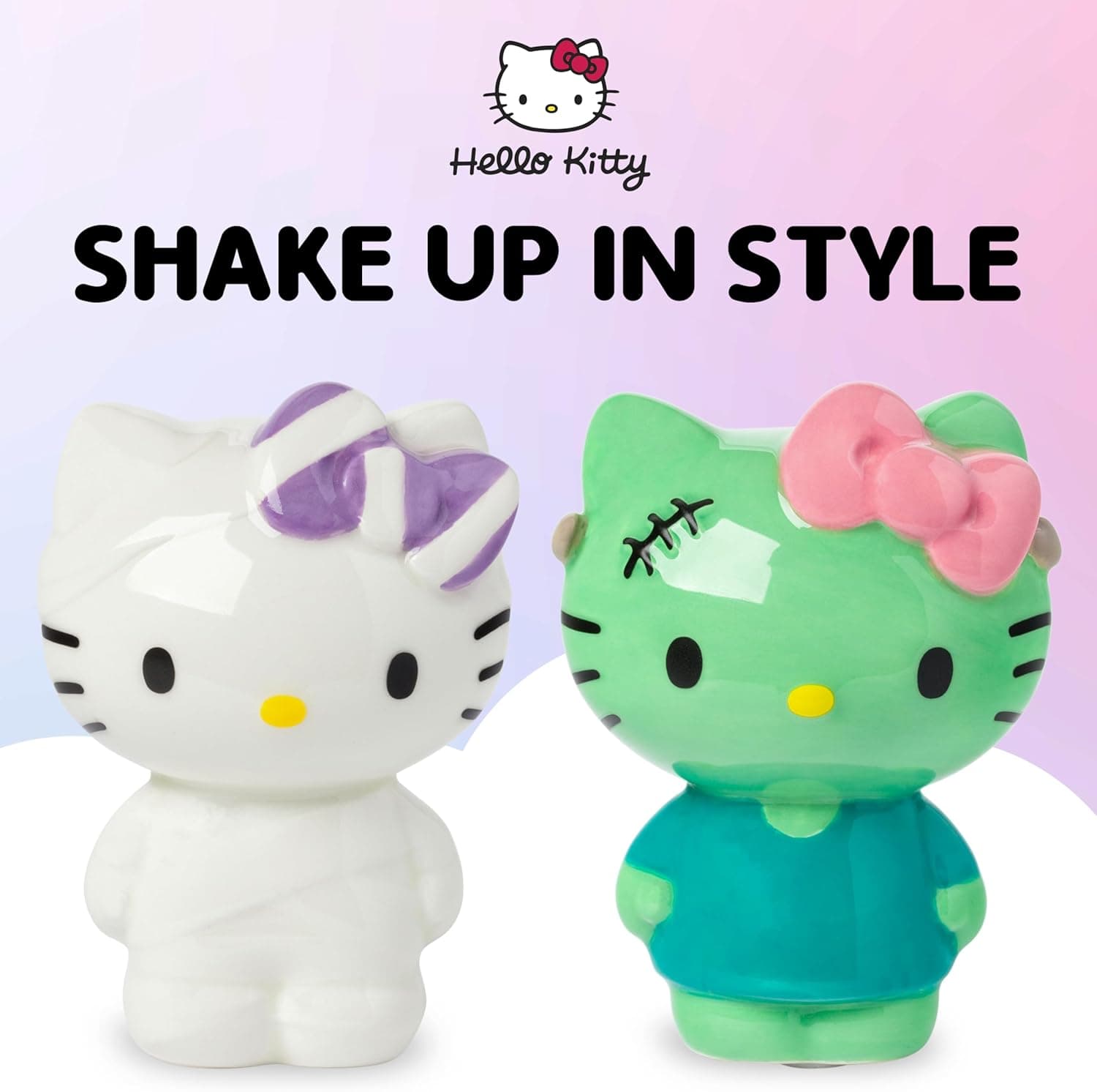 Silver Buffalo Sanrio Hello Kitty Halloween Ceramic Salt and Pepper Shaker Set, 5” L x 2” W x 3.5” H Sanrio Hello Kitty Christmas - Image 3