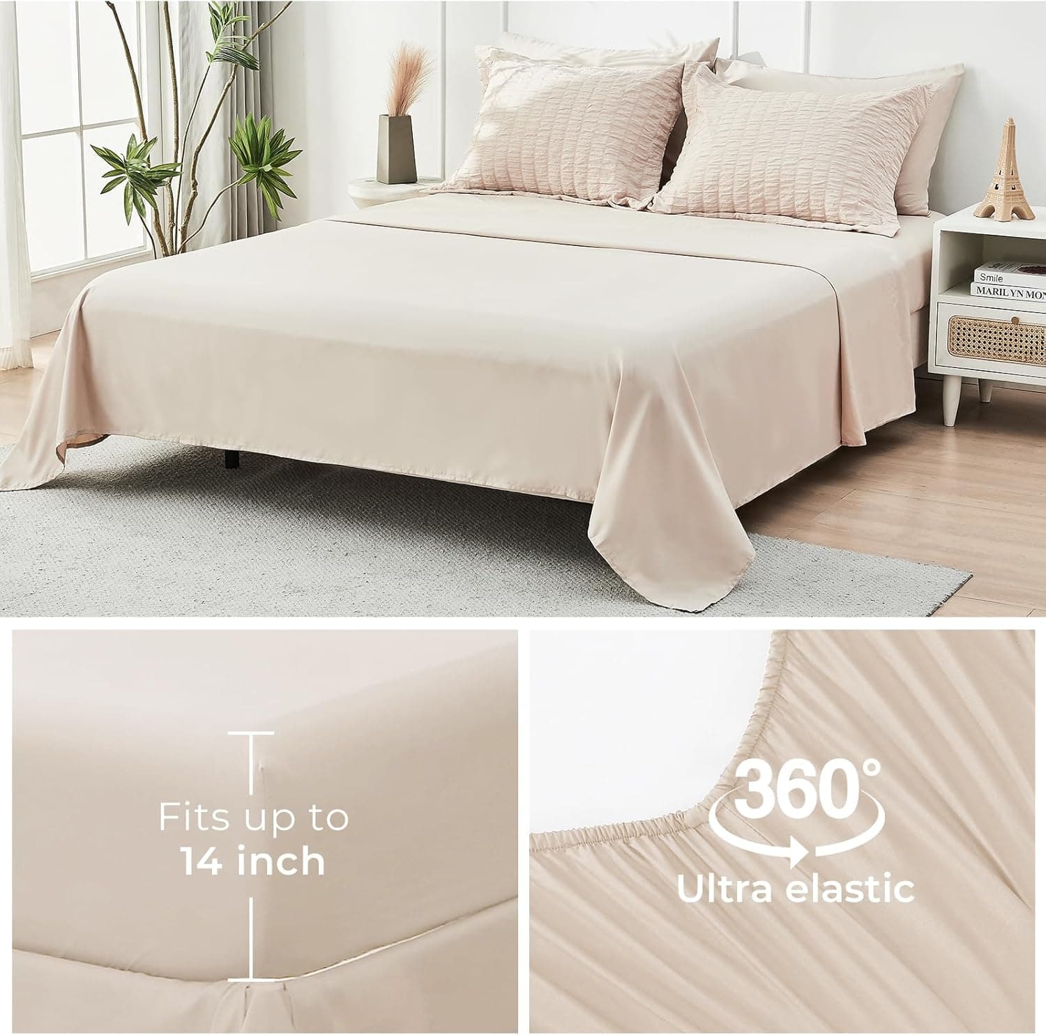 HYMOKEGE Beige Queen Comforter Set Seersucker 7 Pieces, All Season Luxury Bed in a Bag for Bedroom, Bedding Set with Comforters, Sheets, Pillowcases & Shams Queen(88"x 88") Beige - Image 7